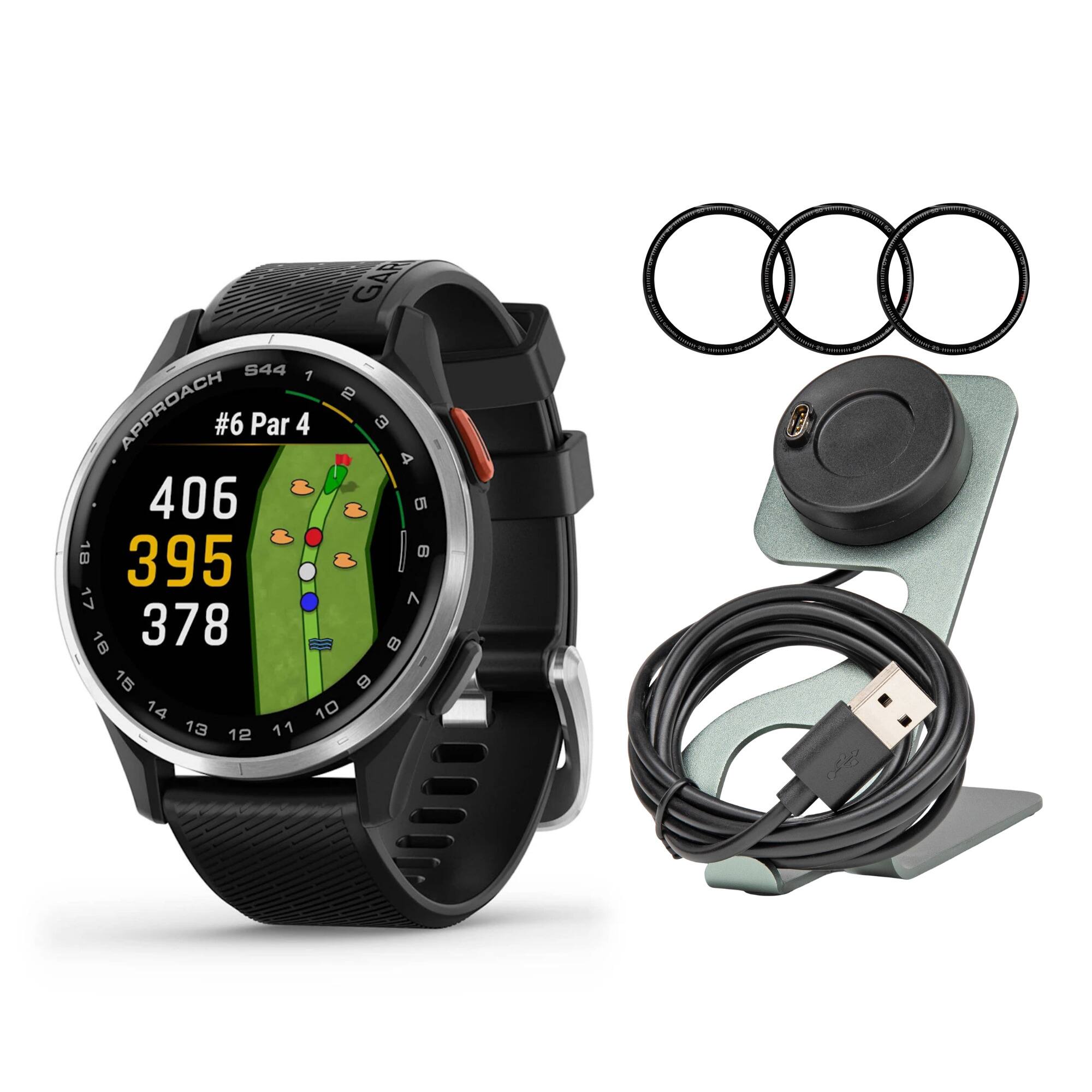 GARMIN Approach S44 ブラック Garmin Approach® S44 (Black Band) Golf GPS watch — covers