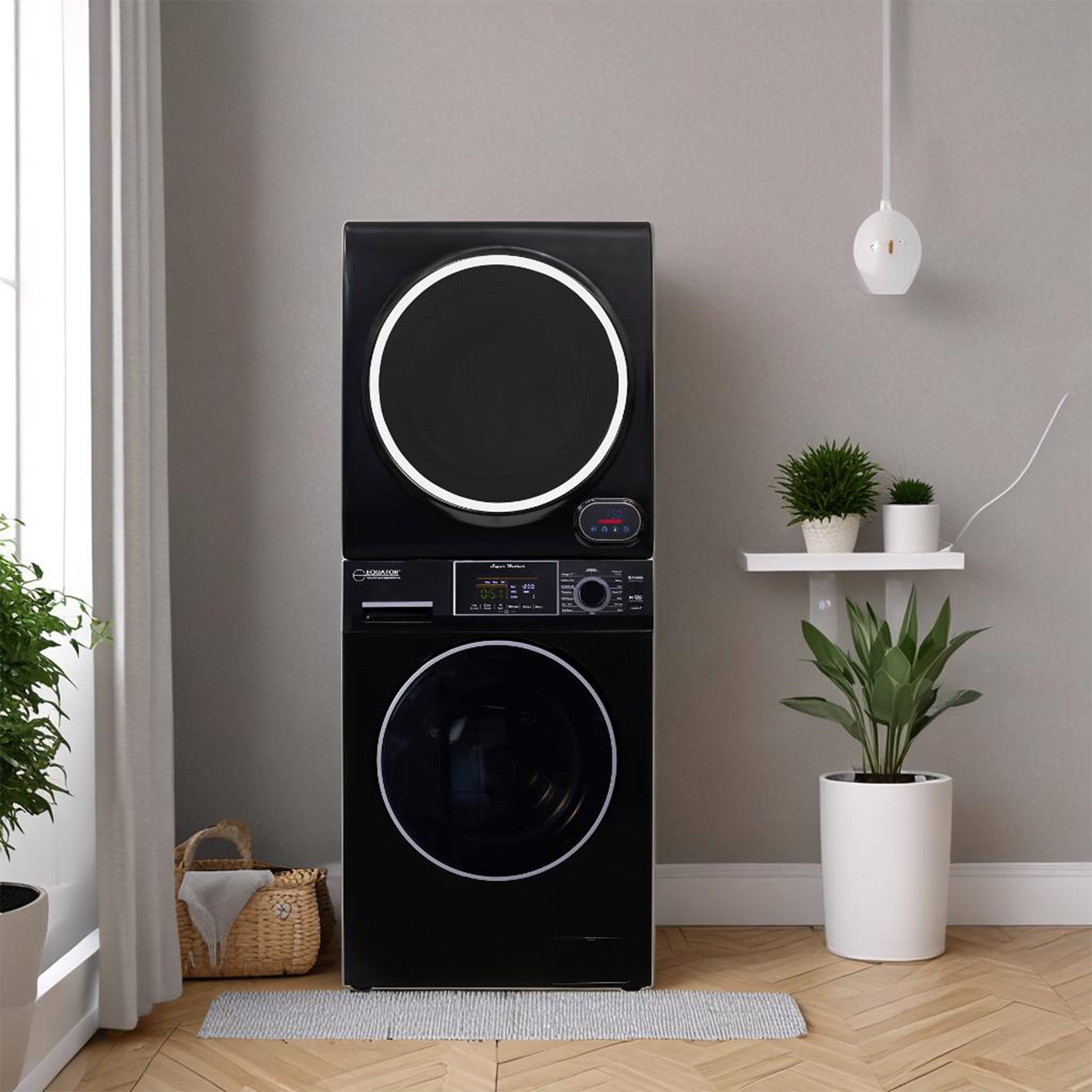 Back. Equator - Equator PREMIUM PET EW 826 1.6 cu ft. Compact Stackable Washer + ED 852 3.5 cu ft. Electric Dryer Vented w/Sensor 110 V - Black.