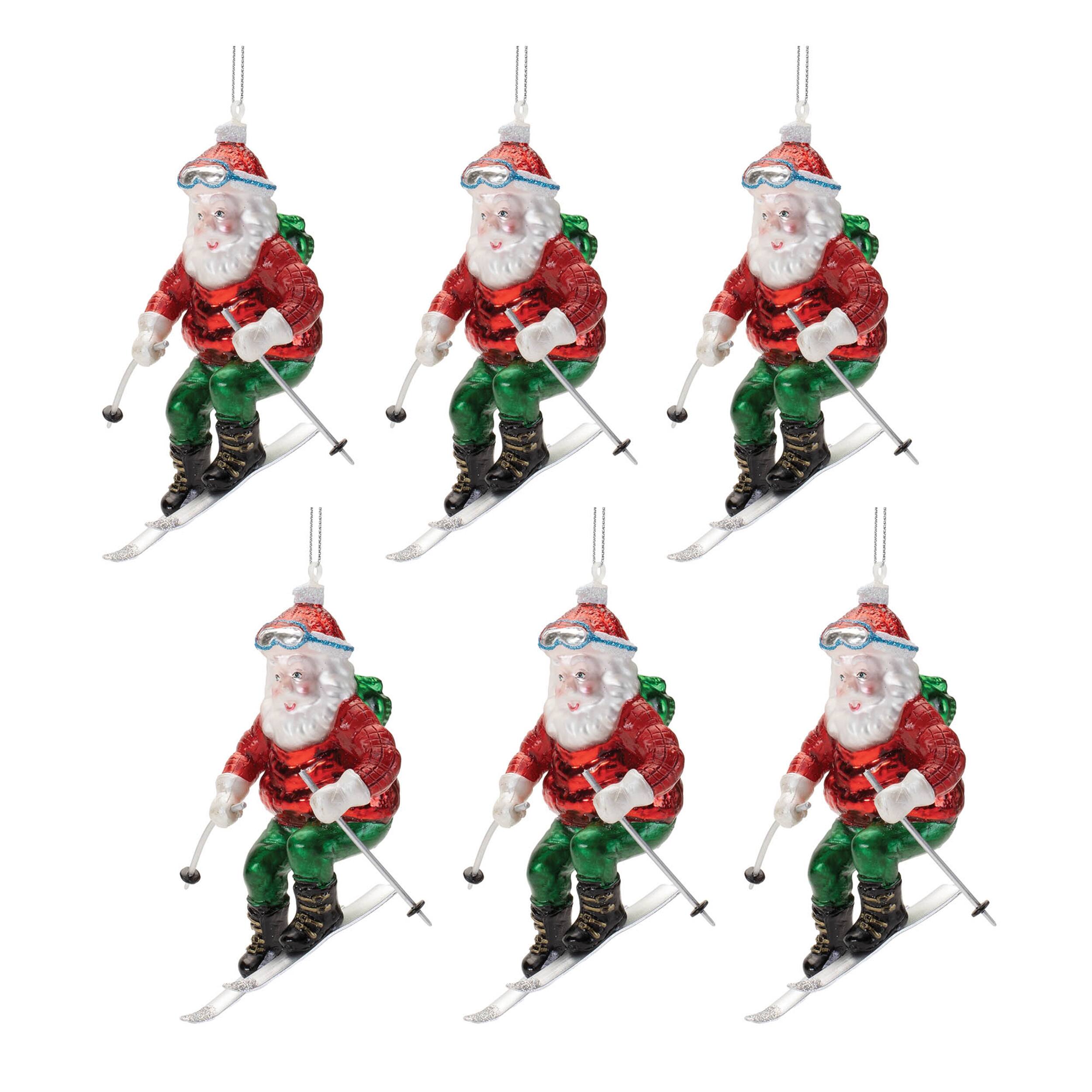 Alt View 2. BreeBe - Glass Skiing Santa Oranment (Set of 6) - White, Red, Green.