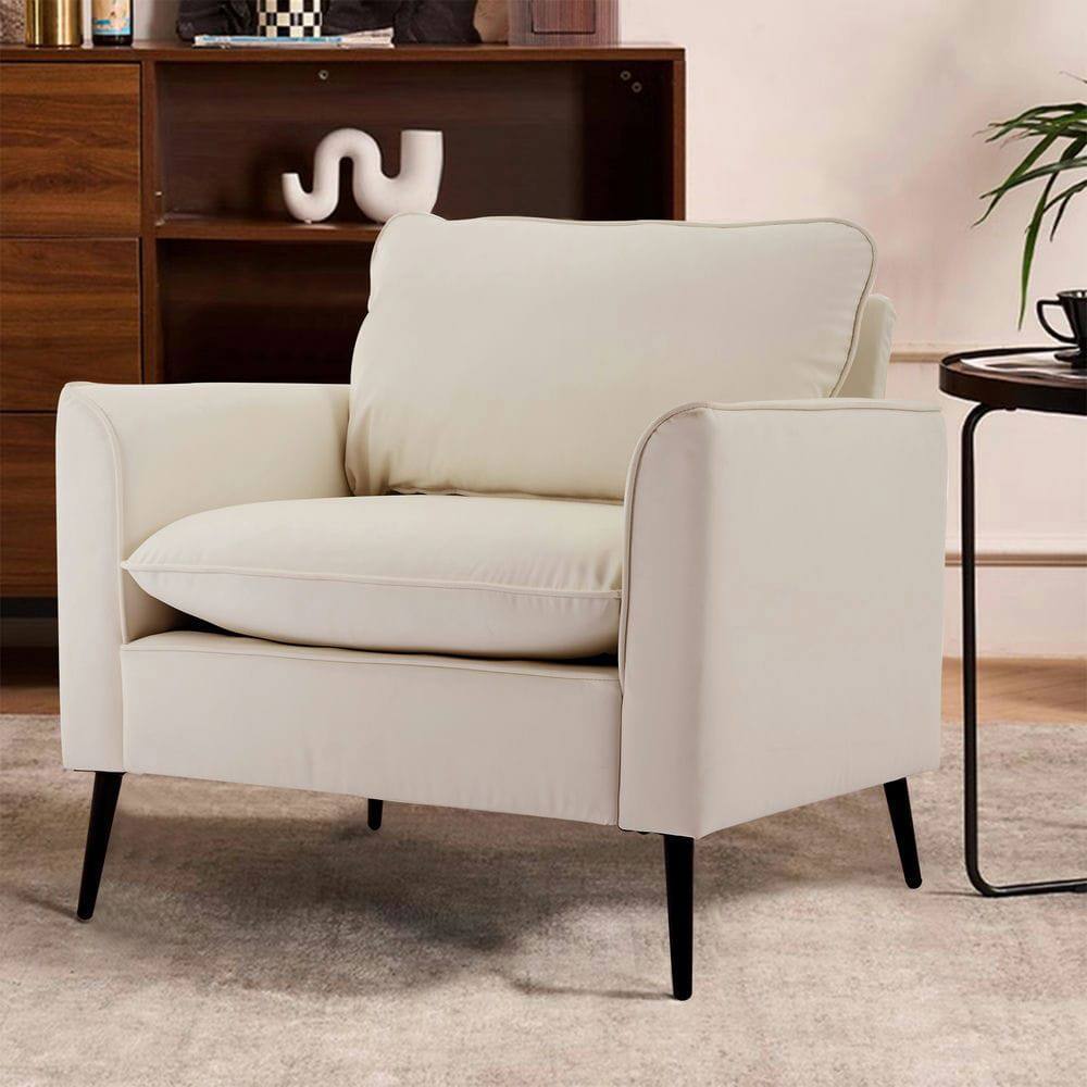 Back. Kadyn - Faux Leather Upholstered 2-Piece Sofa Set, Nordic Retro Style Casual Sofa Chair for Living Room, Cream White - White.