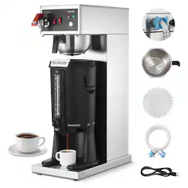 VEVOR - Commercial Drip Coffee Maker, 16-17 Cups Machine with 2.5 L Thermal Carafe, Keep Warm for 4 Hours,Stainless Steel Brewer - Silver;Black