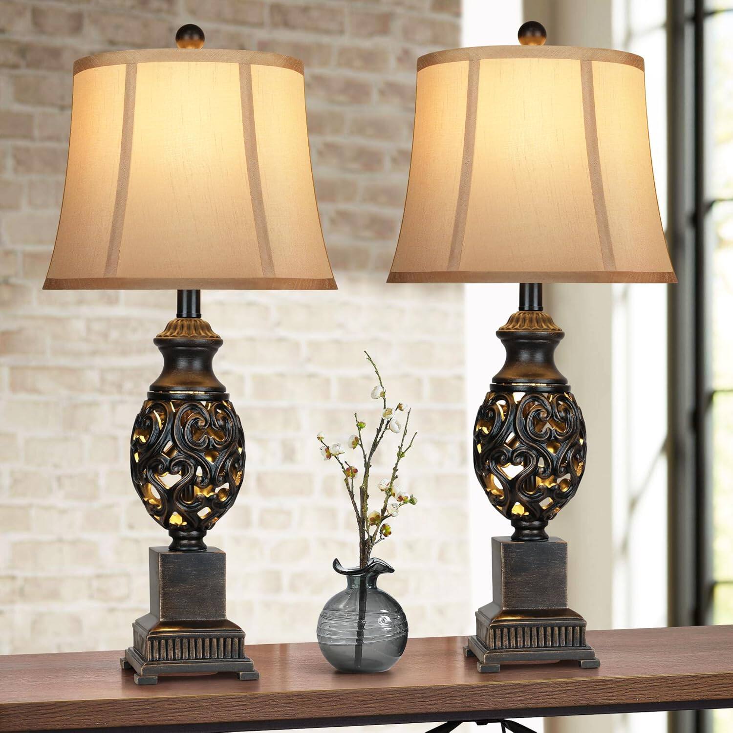 Front. Akoasm - Table Lamps Bedside Lamp with Nightlight, Rustic Farmhouse Nightstand Lamps for Living Room Bedroom, Set of 2.