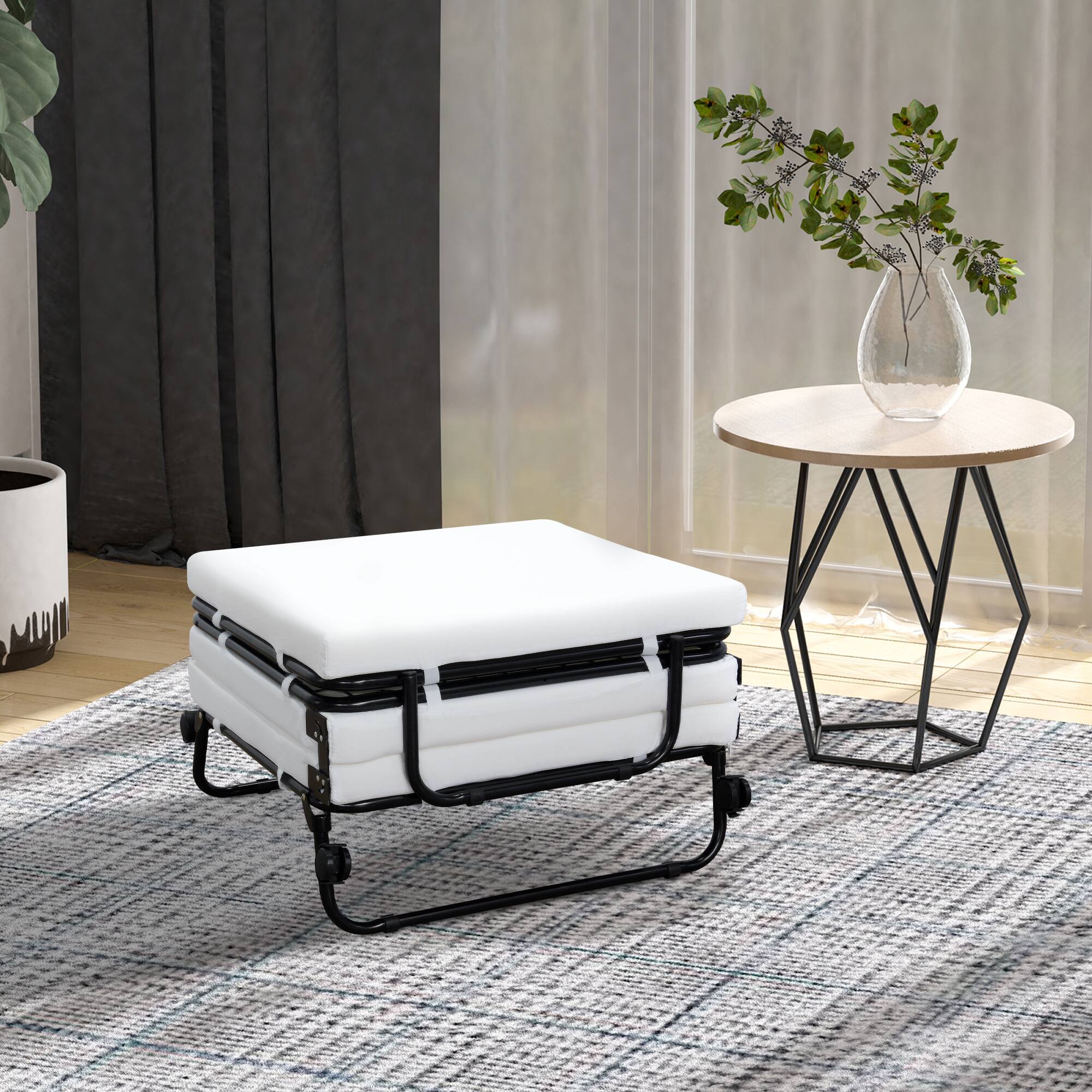 Alt View 1. Homcom - Portable Folding Guest Bed w/ Wheels & Mattress - Beige.