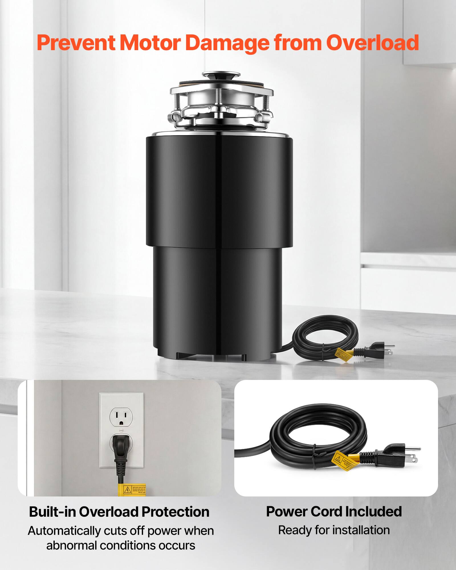Prevent Motor Damage from Overload

A Built-in Overload Protection Automatically cuts off power when abnormal conditions occur

Power Cord Included Ready for installation