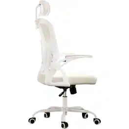 HTUTWOO - Ergonomic Office Chair with Adjustable Lumbar Support & Headrest,Space-Saving Flip-Up Armrests for Home Office,Gaming - White
