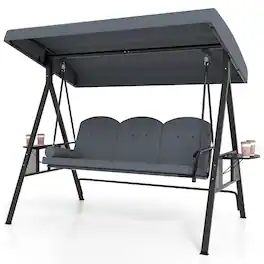 Gymax - 3-Seat Patio Swing Chair w/ Adjustable Canopy Thickened Cushions Pillow Outdooor - Gray