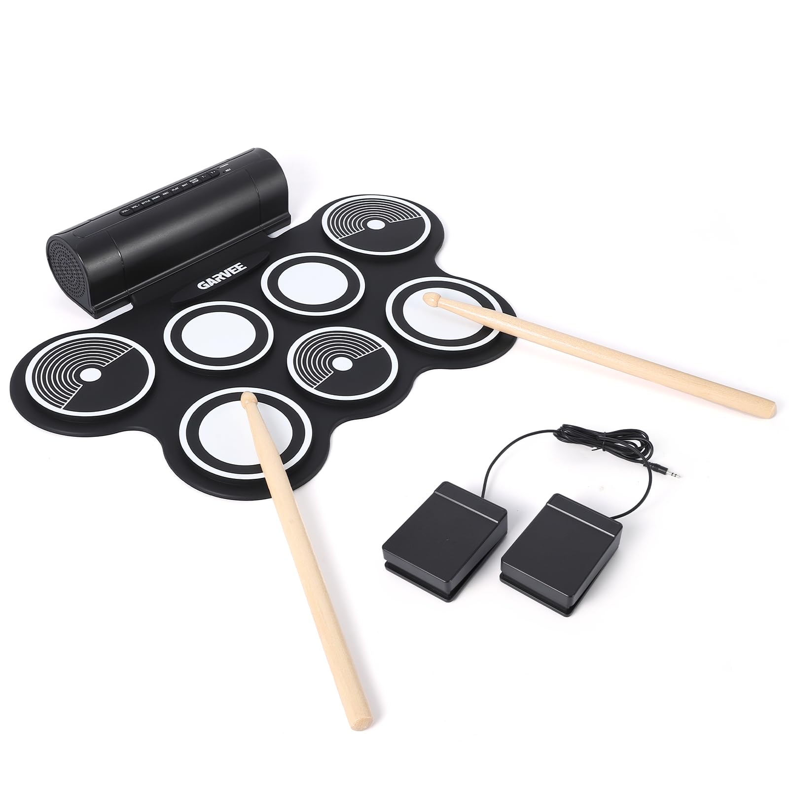Front. GARVEE - 7 Pads Electric Drum Set,Electric Drum Pad with Drumsticks Pedals & Rechargeable Battery, Portable Music Instrument.
