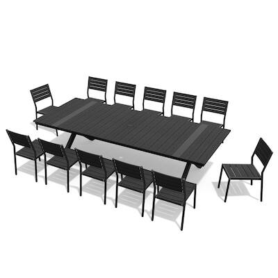 Alt View 8. Crestlive Products - Crestlive Products 13pc Patio Dining Set Aluminum Rectangle Table 12 Stackable Stationary Chairs No Armrest - Black-13PC.