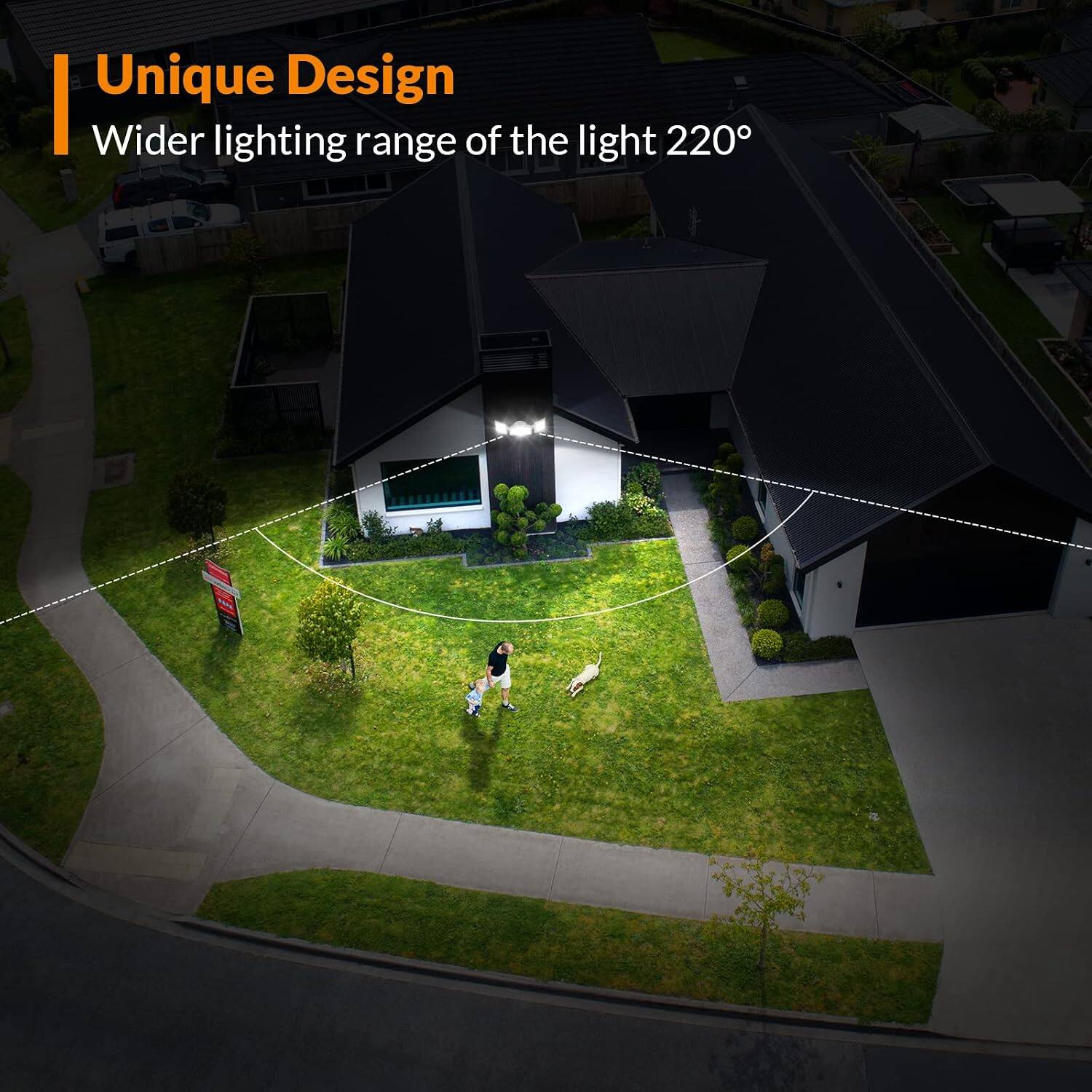 Unique Design  
Wider lighting range of the light 220°