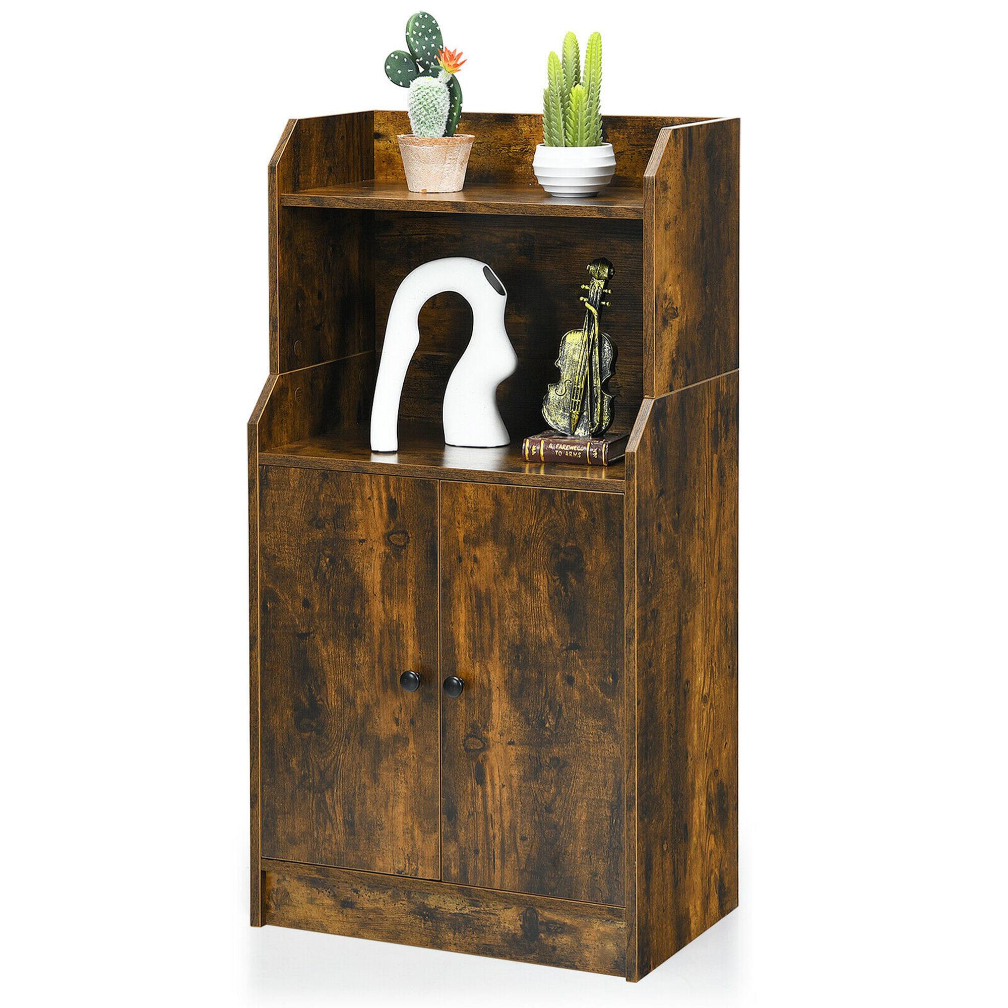 Alt View 8. Gymax - Gymax Storage Cabinet Bookcase w/2 Doors and Open Shelves Display Shelf Rustic Brown - Rustic Brown.