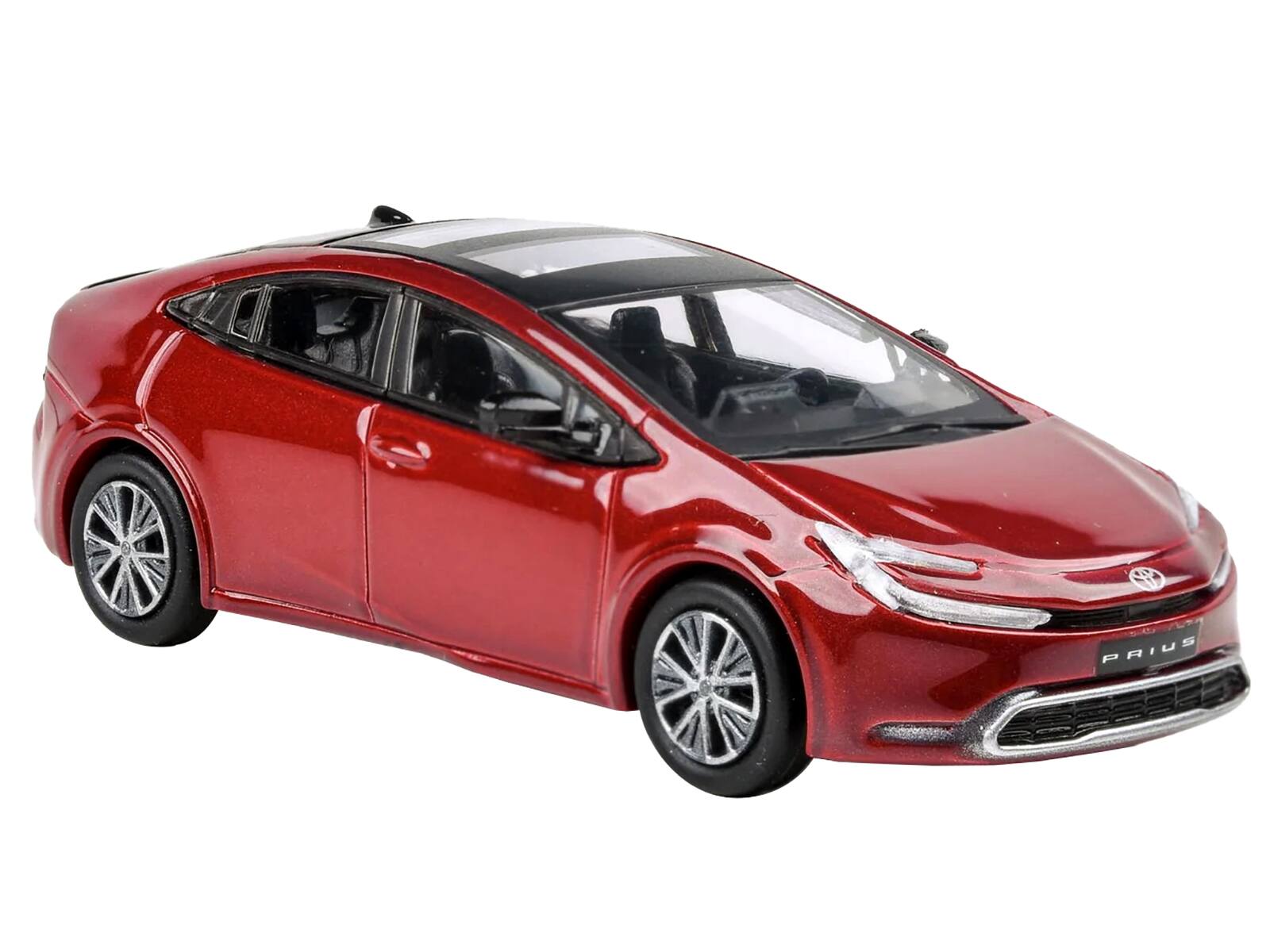 Angle. Paragon - 2023 Toyota Prius Supersonic Red Metallic with Black Top and Sun Roof and Sun Roof 1/64 - Red Metallic With Black.