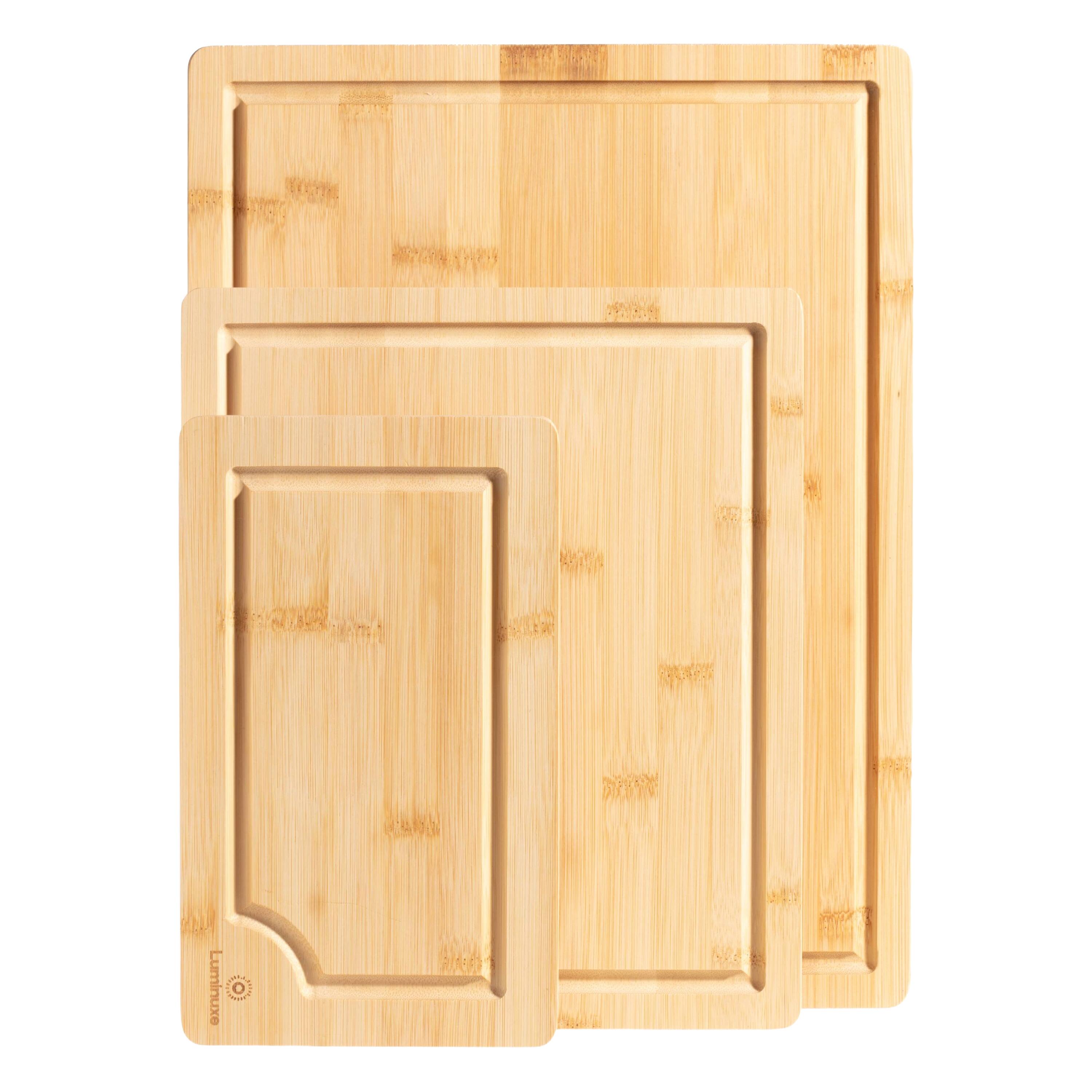 Alt View 3. Luminuxe - Bamboo Cutting Board Set of 3, Wood Cutting Boards with Juice Groove, Nonslip Cutting Board Set.