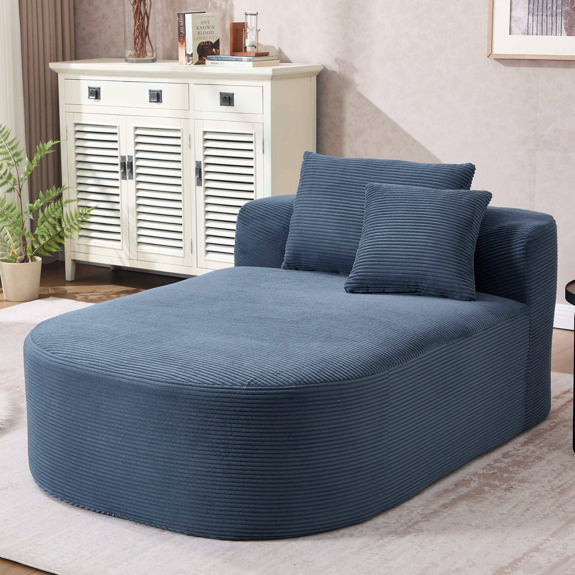 COWLOWN - 67.5in Chaise Lounge Chair 46in Wide Seat Indoor Corduroy Oversized Sleeper Sofa Deep Seat Two Soft Pillows Blue - Blue