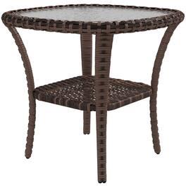 Resenkos - Small Rattan Side Table, Storage Shelf, Water-Ripple Glass Tabletop, Outdoor Sectional Furniture - Mixed-Brown
