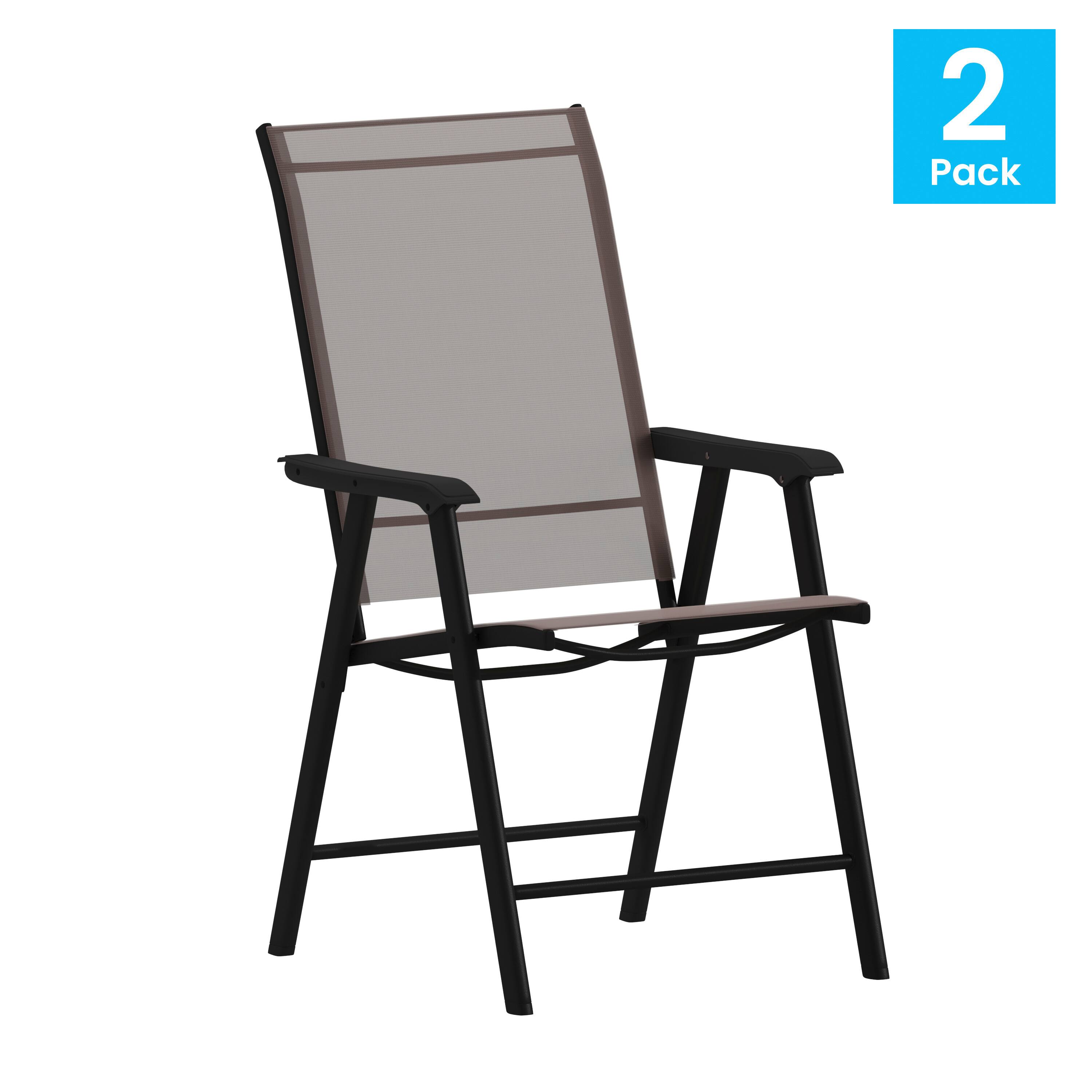 Alt View 1. Emma + Oliver - Outdoor Folding Patio Sling Chair / Portable Chair (2 Pack) - Brown.