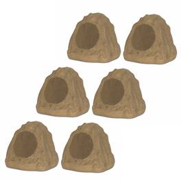 Theater Solutions by Goldwood - 6R6S Outdoor 6.5" Rock 6 Piece Speaker Set for Deck Pool Spa Yard Garden - Sandstone