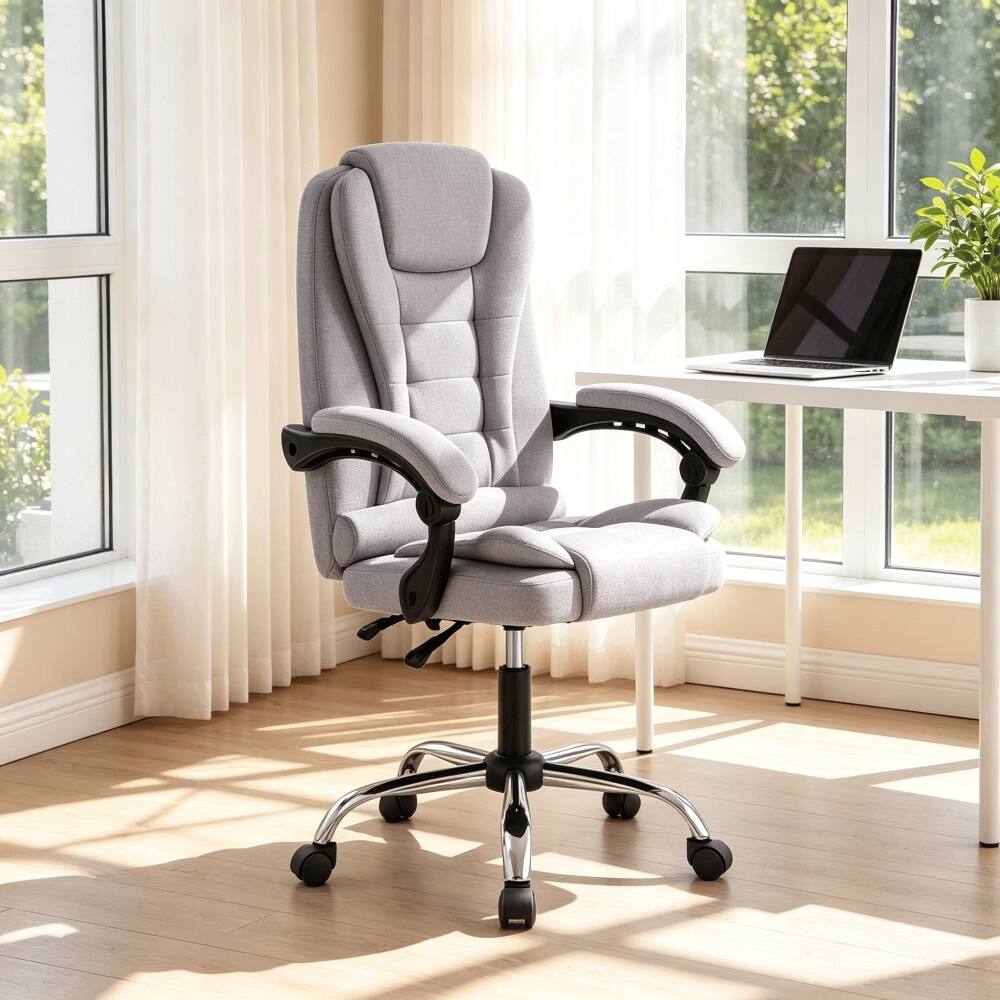 Alt View 2. Loheer - Loheer High Back Executive Chair, Ergonomic Office Chair, Gray Linen, Reclining, Linkage Armrests, 330 lbs - Gray.