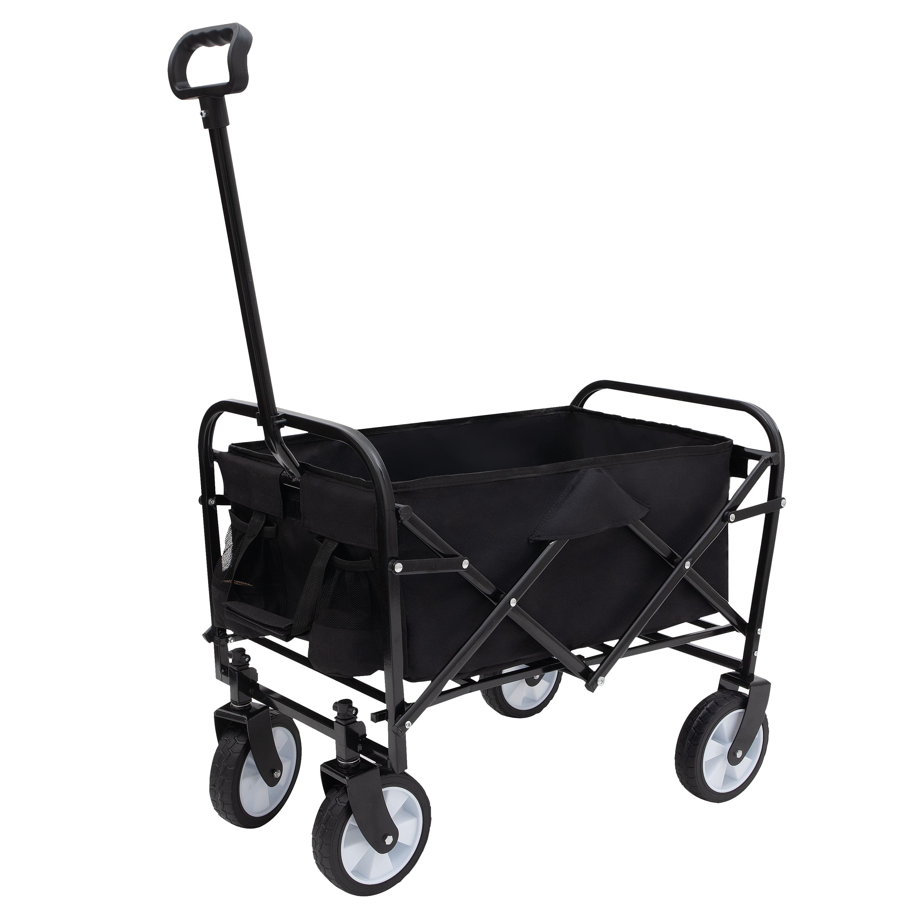 Mondawe - Extendable Collapsible Wagon Utility Carts w/ 225LBS Capacity, 360° Wheels - Black