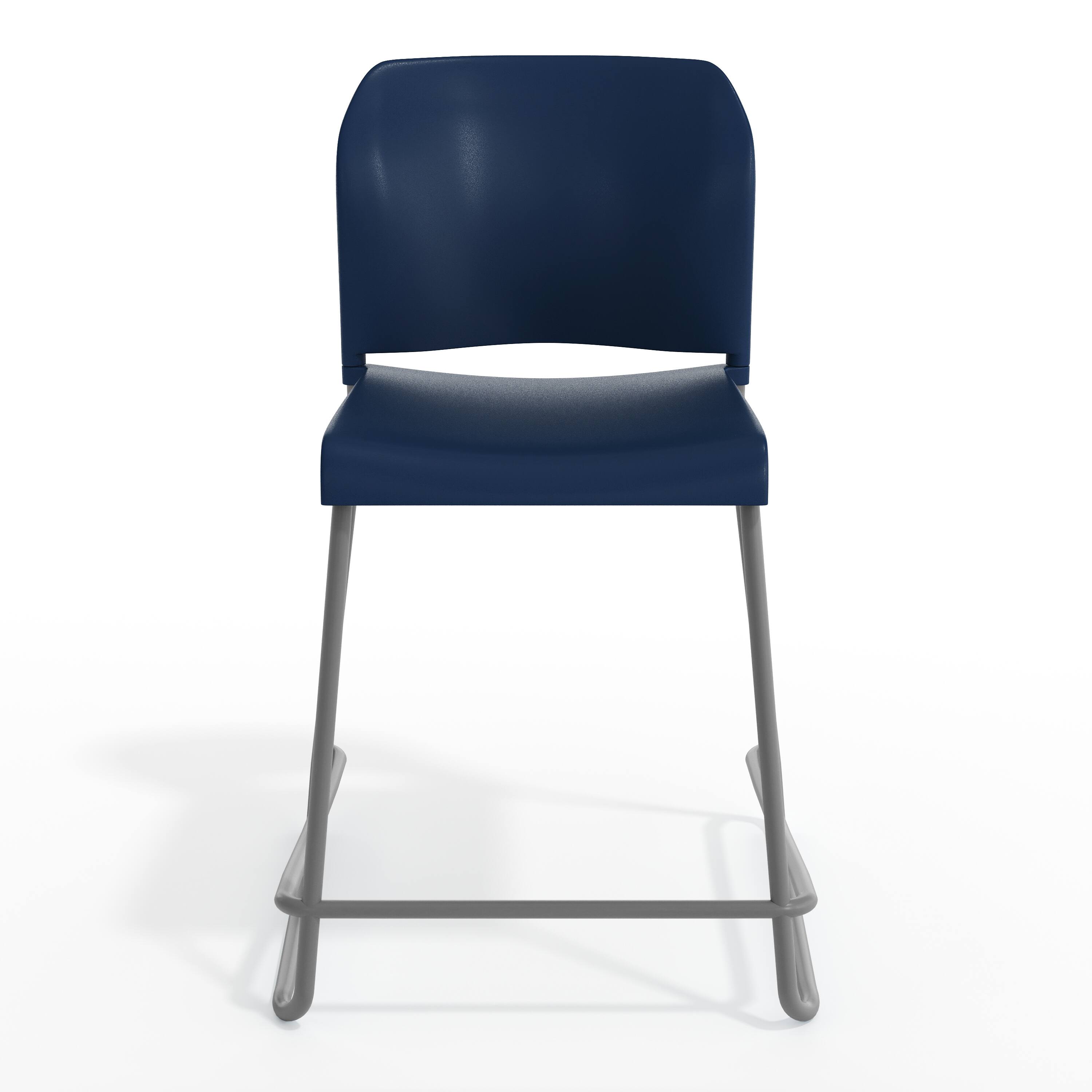 Alt View 9. Emma + Oliver - Calliope Stackable Office Reception Counter Stool with Contoured Backrest and Chrome Sled Base - Navy Plastic/Gray Frame.