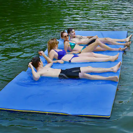 Front. Gymax - Gymax 12' x 6' Floating Water Pad Mat 3-Layer Foam Floating Island for Pool Lake Blue - Blue.