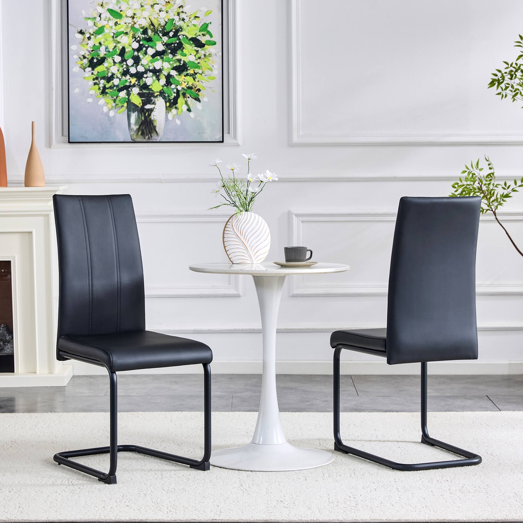 Left. Loheer - Black PU Leather Dining Chairs Set of 2 Modern High Back Side Chairs 1.79x1.39x3.25 ft - Black.