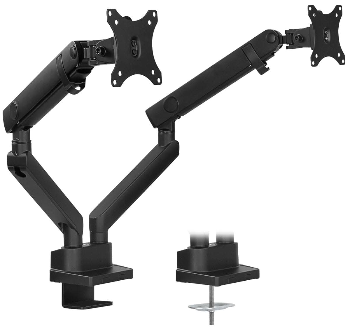 Left. Mount-It! - Dual Monitor Desk Mount — Full Motion Arms, Height Adjustable, Fits Two 17"–32" Displays - Black.