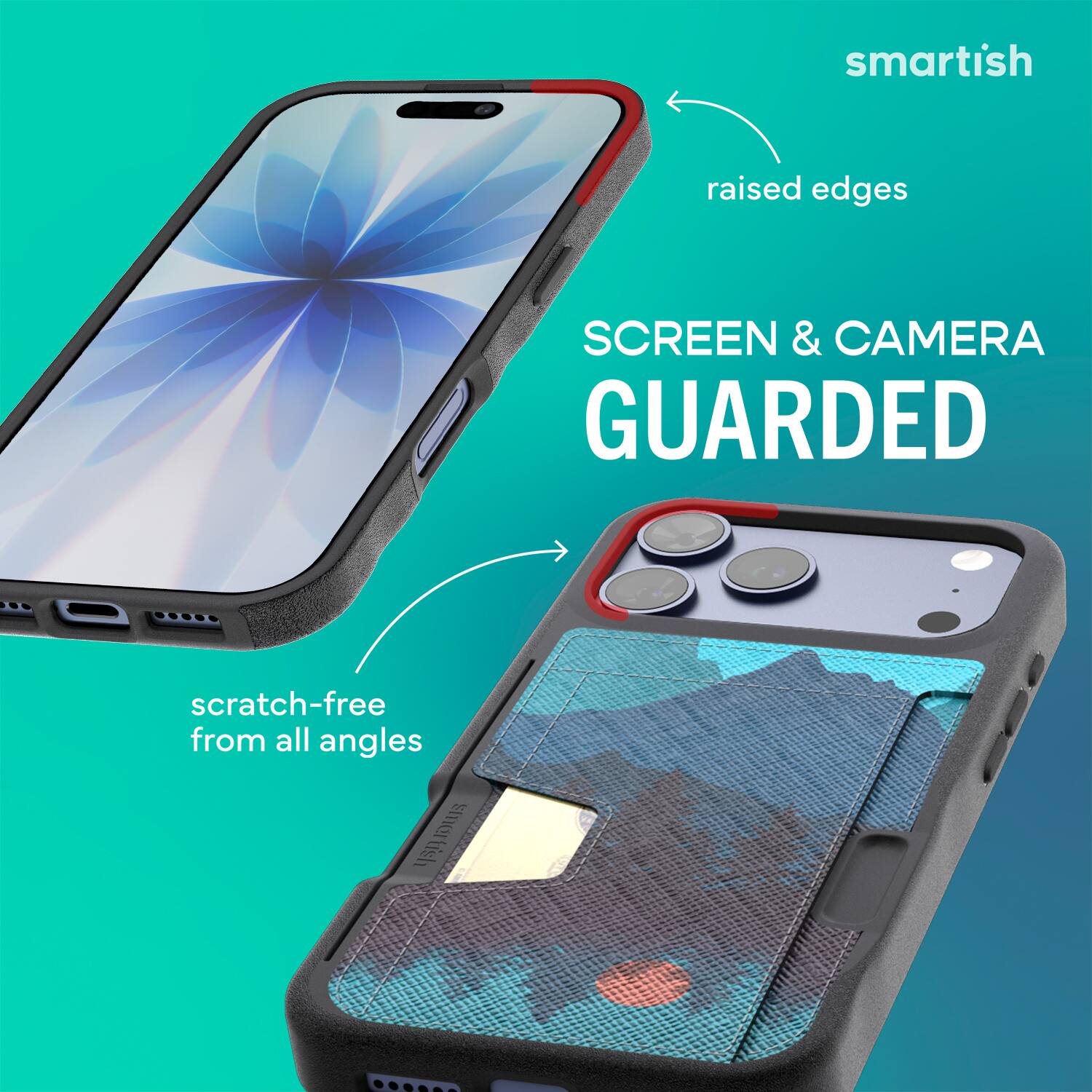 smartish raised edges SCREEN & CAMERA GUARDED scratch-free from all angles