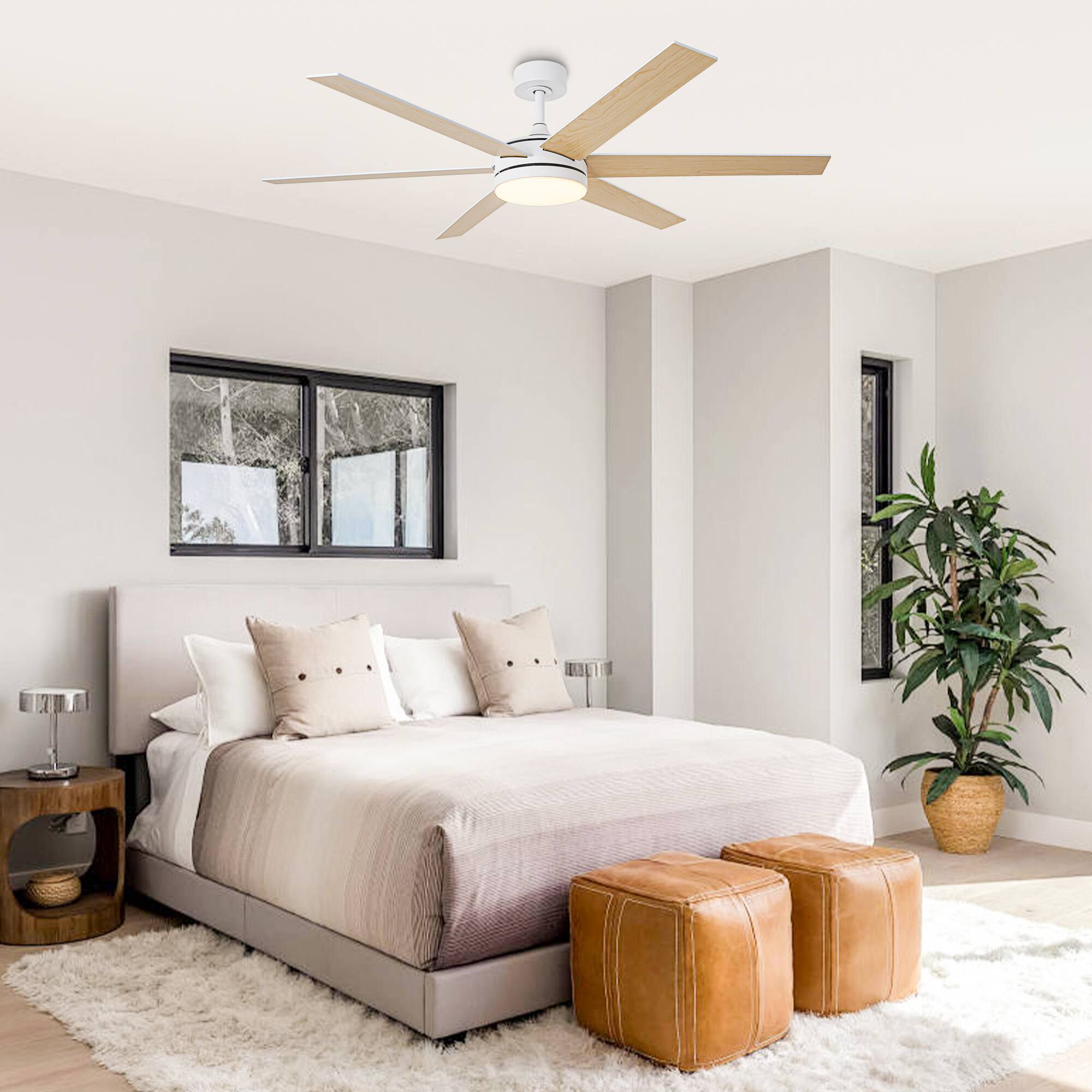 Left. Vaczon - 60" Modern White 3CCT Integrated LED Ceiling Fan with Remote and APP - White.