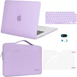 mosiso - 5in1 Kit for MacBook Air 15 inch Case M5 M4 M3 M2 2026-2023, Hard Shell&Sleeve&Keyboard Skin&Webcam Cover&Screen Film - Purple