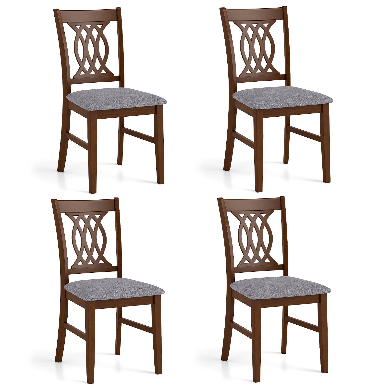 Gymax - Dining Chairs Set of 4 w/Padded Seat Hollowed Backrest & Rubber Wood Frame - Brown