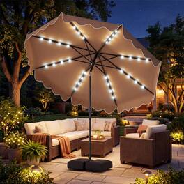 Mondawe - 10 FT Outdoor Patio Umbrella Solar LED Lights with Weighted Base - Brown