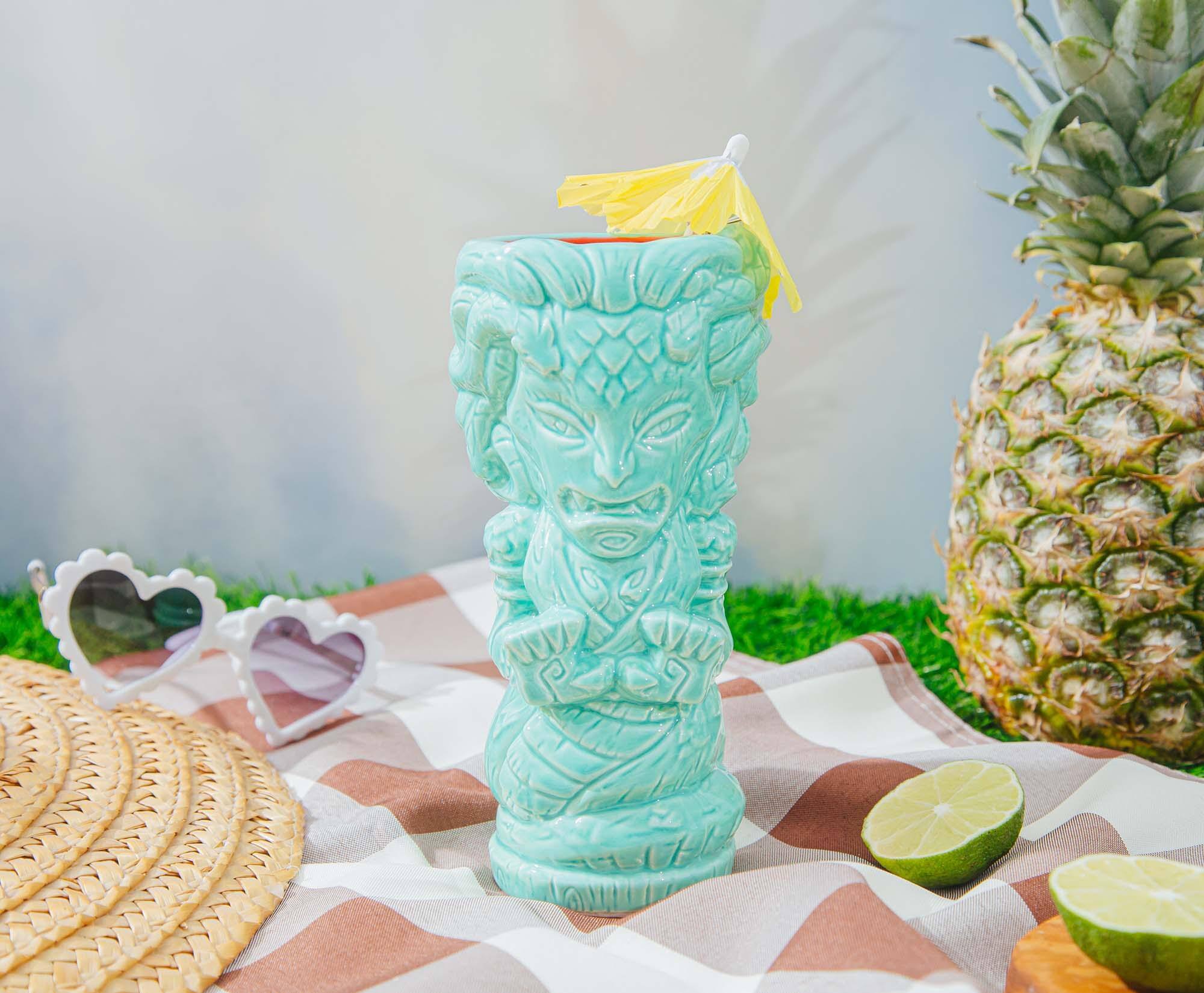 Alt View 3. ThinkGeek - Geeki Tikis Medusa Ceramic Mug | Holds 15 Ounces - Green.