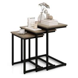 Gymax - 3 Pcs Nesting Coffee End Table Set Stacking Side Nightstand Living Room - Gray