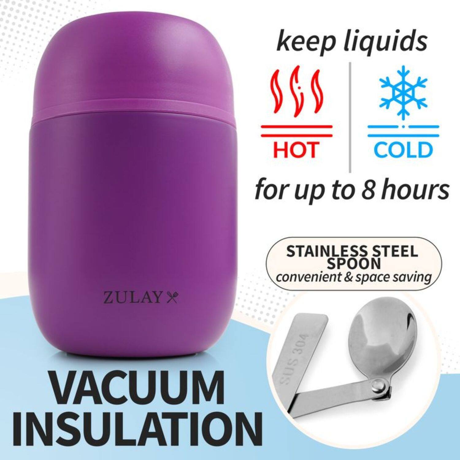 ZULAY x, STAINLESS STEEL SPOON, VACUUM INSULATION, keep liquids HOT COLD for up to 8 hours, 304