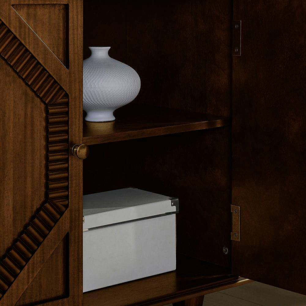 Alt View 7. Kadyn - 33.6" Retro Wooden Sideboard Buffet Cabinet with Storage, Symmetrical Geometric Accent Display Cabinets, Walnut - Brown.