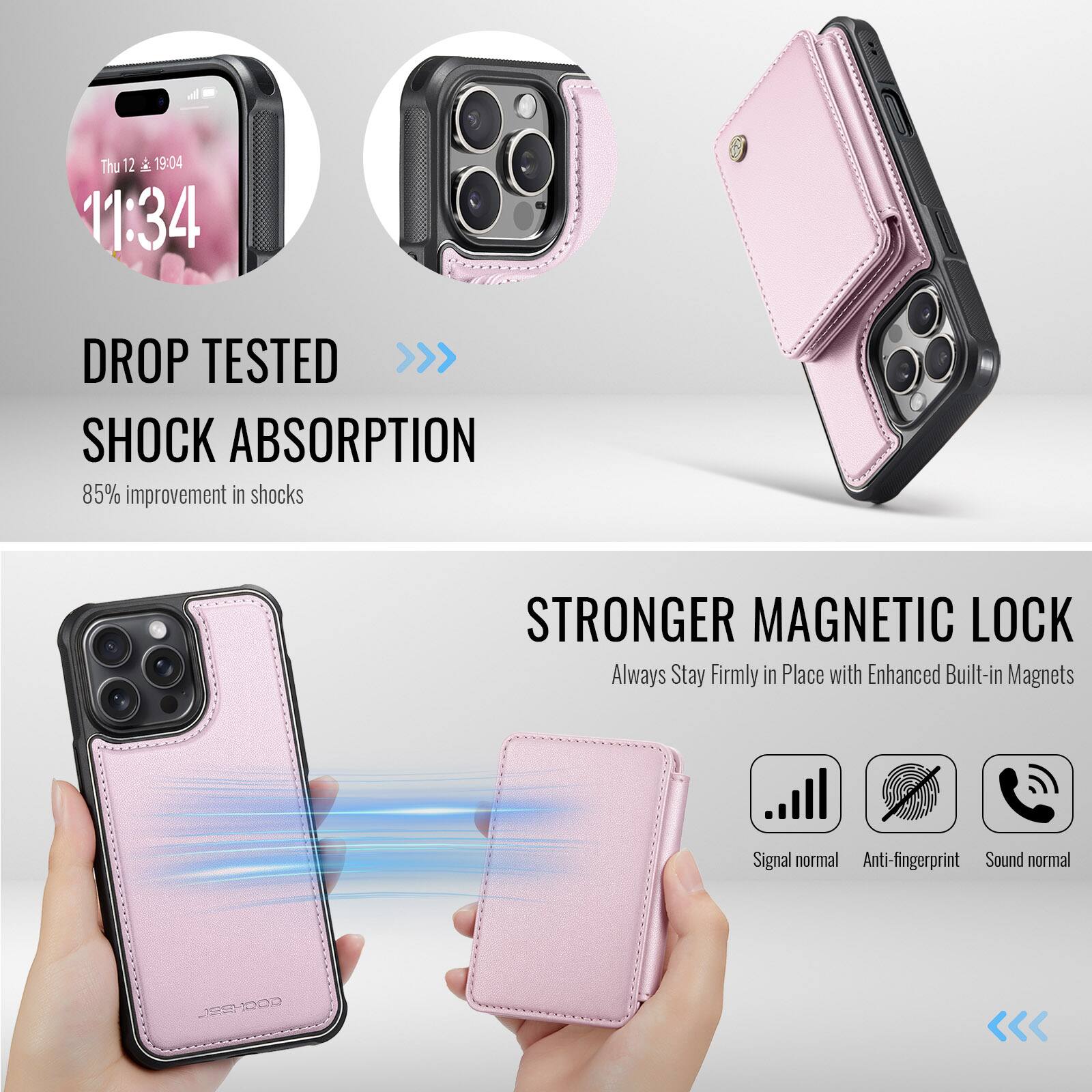 - Thu 12 19:04 11:34
- DROP TESTED >>> SHOCK ABSORPTION
- 85% improvement in shocks
- STRONGER MAGNETIC LOCK
- Always Stay Firmly in Place with Enhanced Built-in Magnets
- Signal normal
- Anti-fingerprint
- Sound normal
- JERHOOD