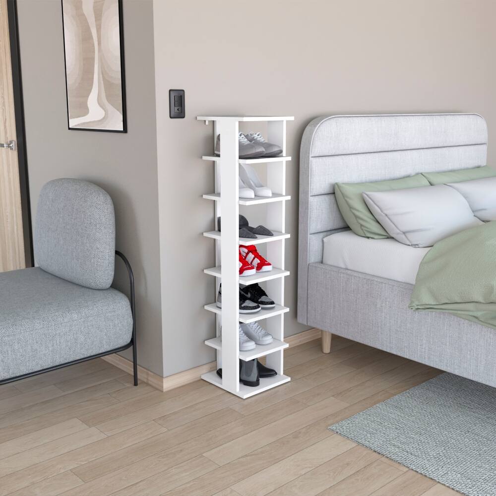 Front. Loheer - Loheer 8-tier vertical shoe rack, narrow shoe tower for small spaces, 48.7 inch tall white - White.