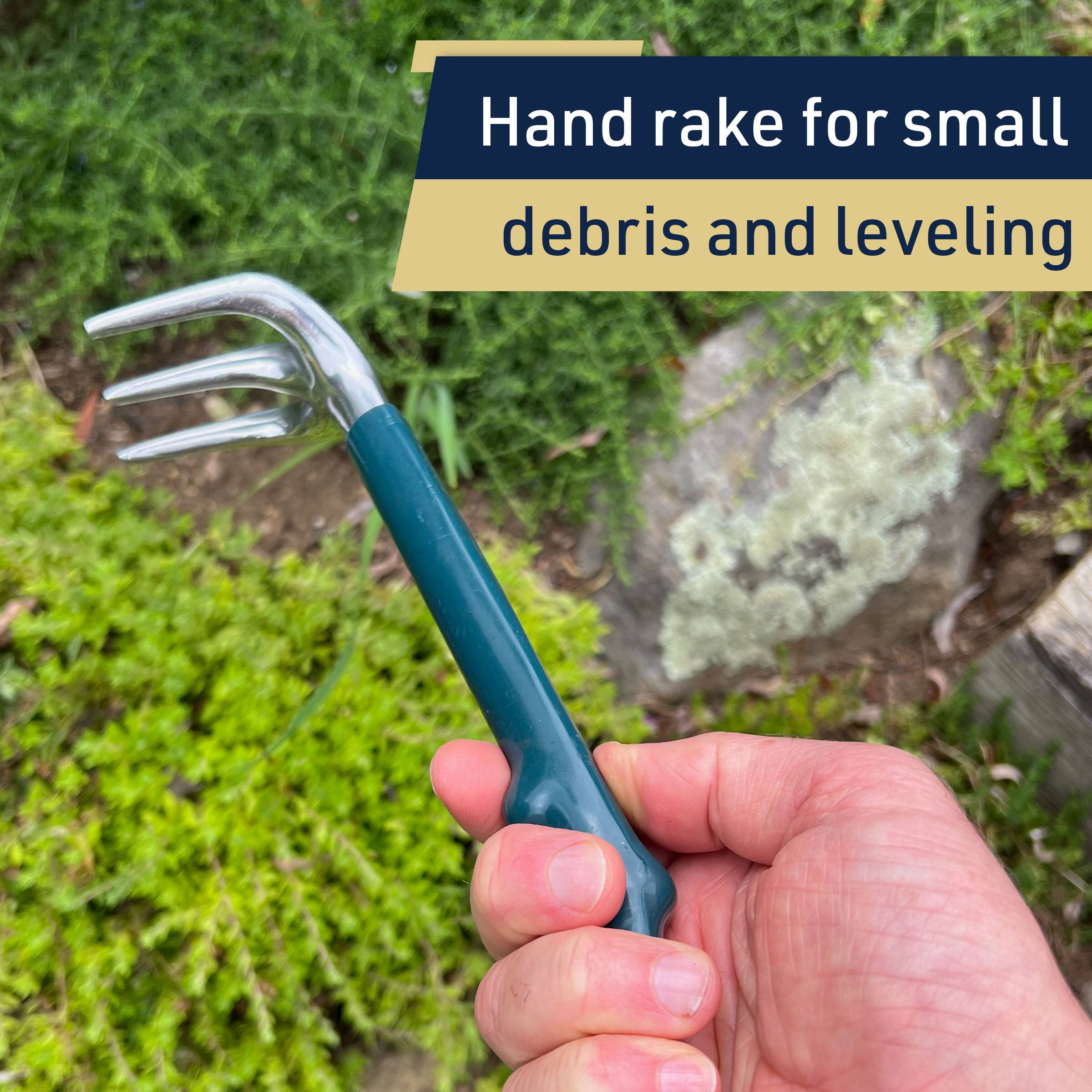 Hand rake for small debris and leveling