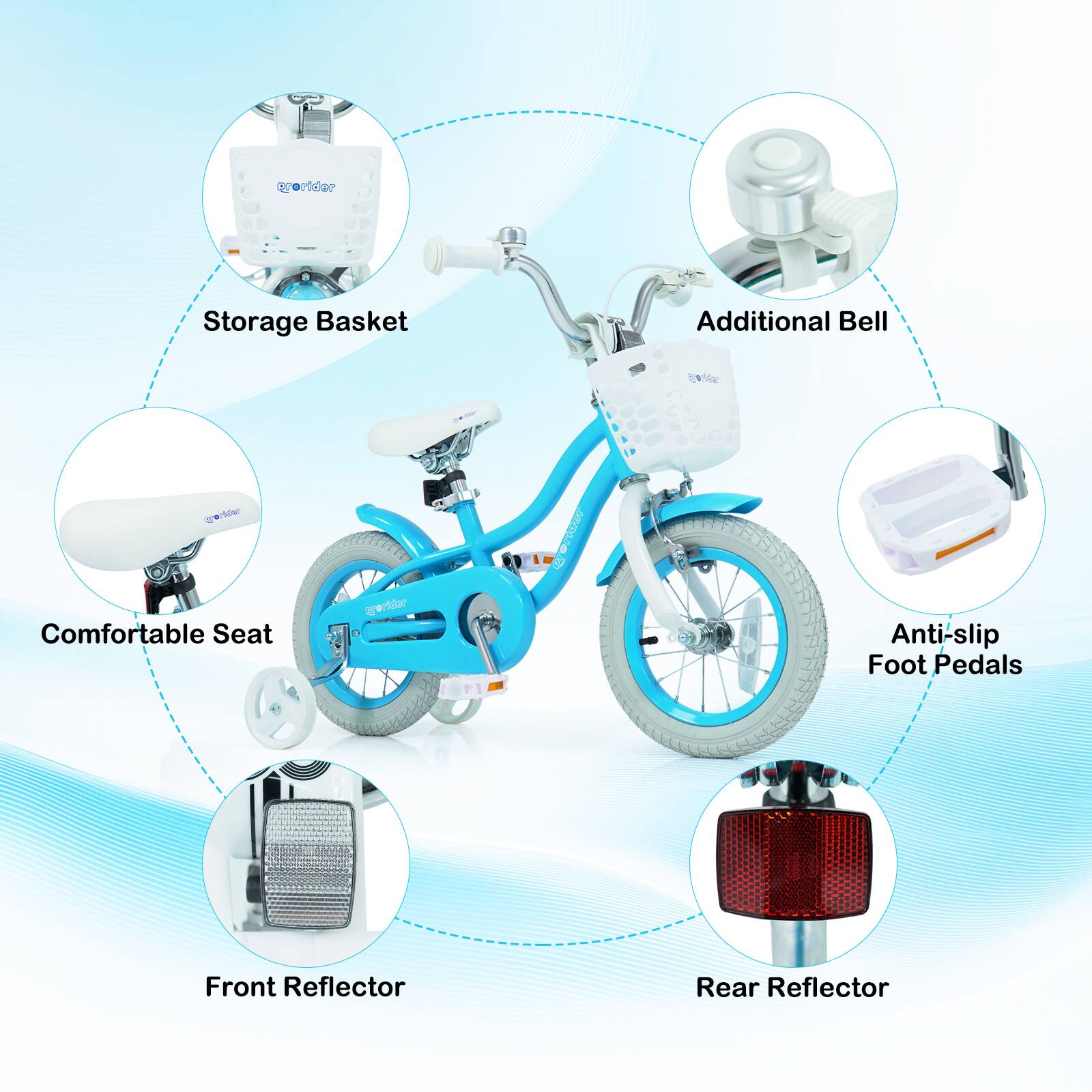 2 rtax Storage Basket Additional Bell Comfortable Seat Anti-slip Foot Pedals Front Reflector Rear Reflector