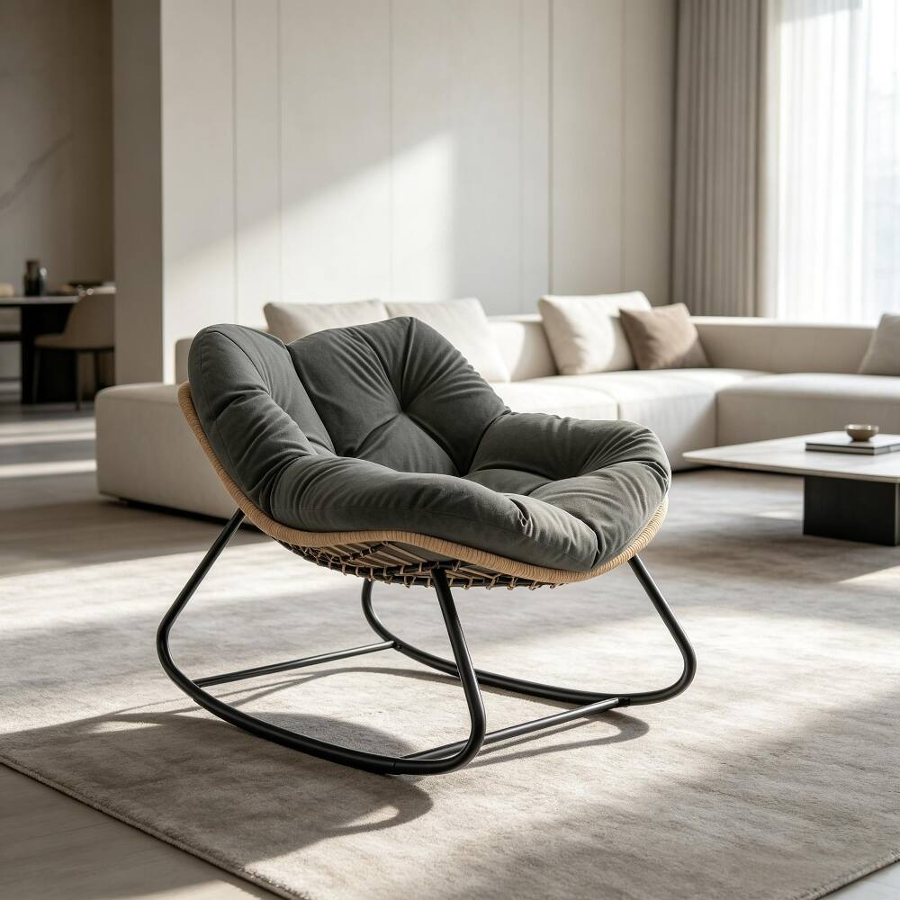 Angle. Loheer - Loheer Oversized Rocking Egg Chair with Cushion Indoor Outdoor Wicker Papasan Chair Dark Gray - Dark Gray.
