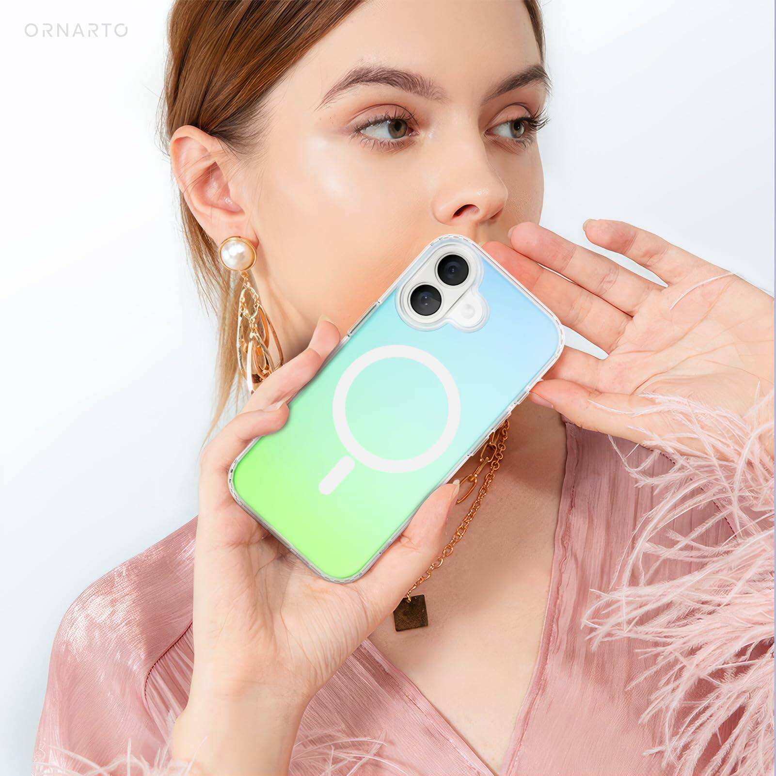 Alt View 5. Ornarto - ORNARTO for iPhone 17 Case 6.3", Compatible with MagSafe, Electroplated Iridescent Protective Phone Case-Aurora Green - Aurora Green.