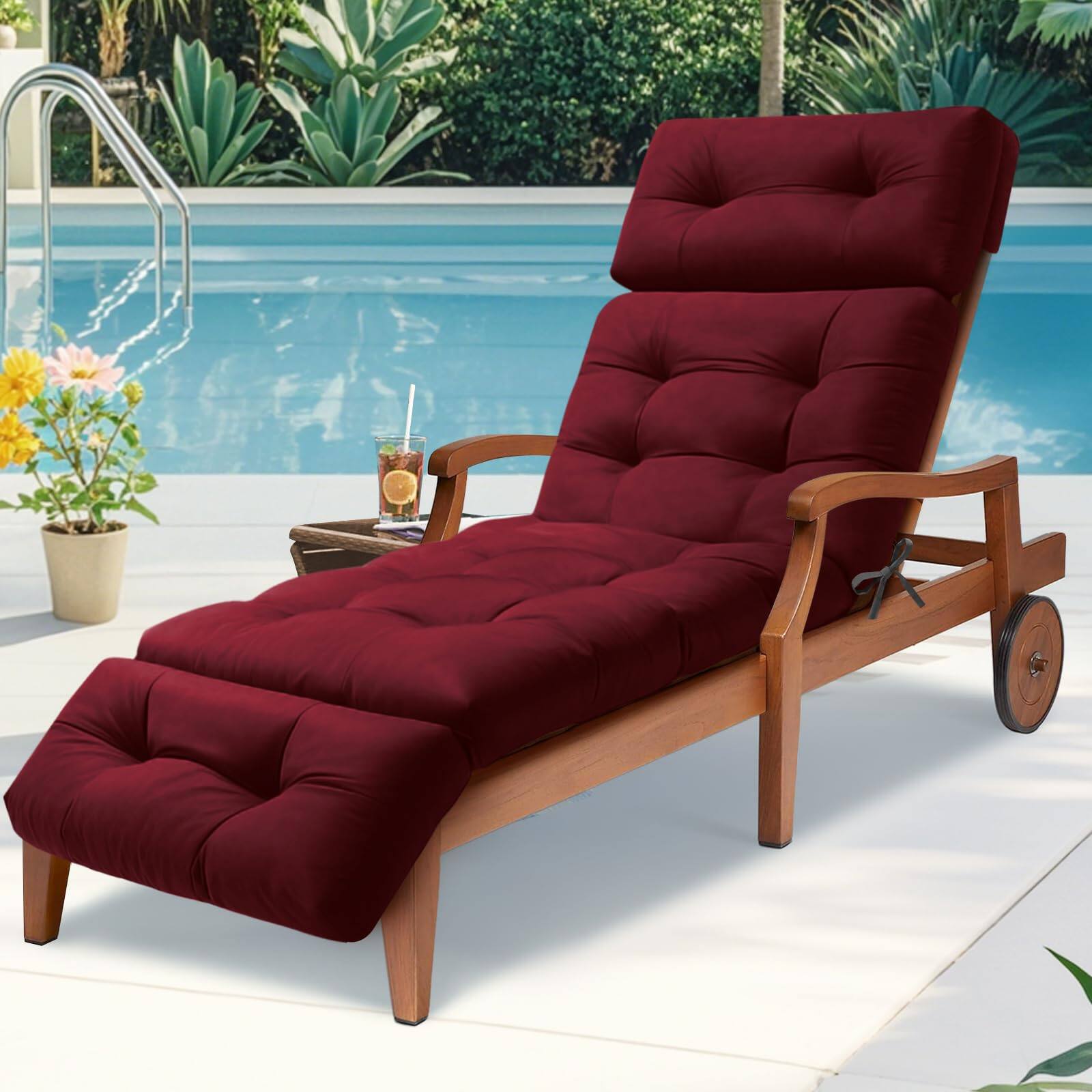 Alt View 3. Fabibe - Chaise Lounge Cushions Outdoor Waterproof Lounger Chair Cushion Chaise Chair Cushions with Ties - Black.