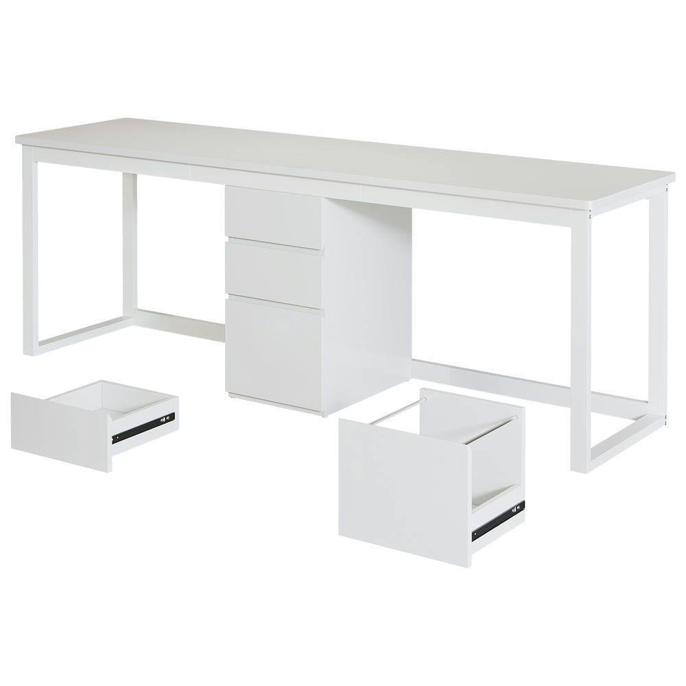 Left. Kadyn - 78.7-Inch Double Office Desk for 2 People with 3 Drawers, White - White.