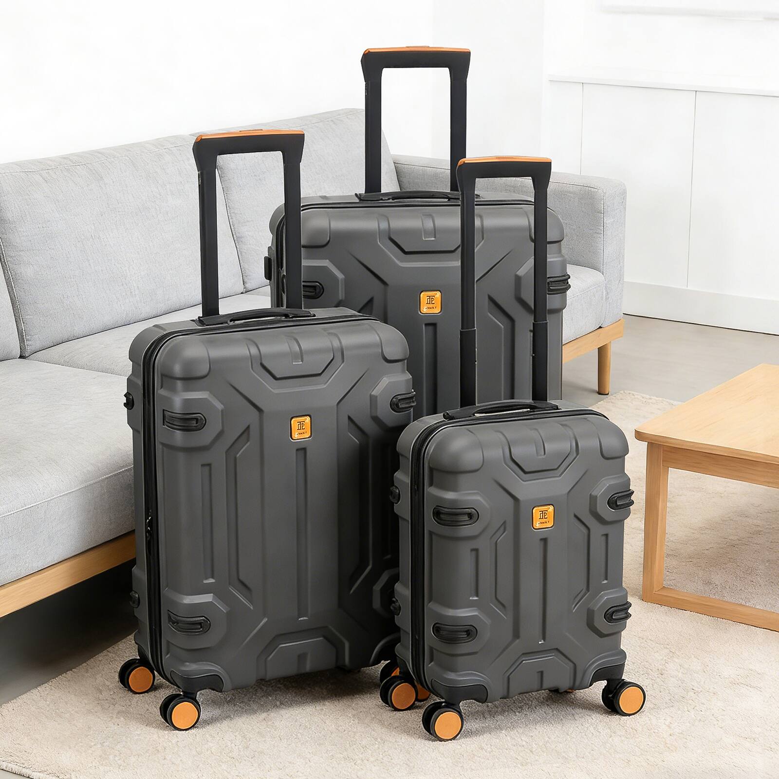 Alt View 2. Oumilen - 3 Piece Dark Gray Luggage Set – 20" + 26" + 30" ABS Hardshell Suitcases, Spinner Wheels with TSA Lock - Dark Gray.