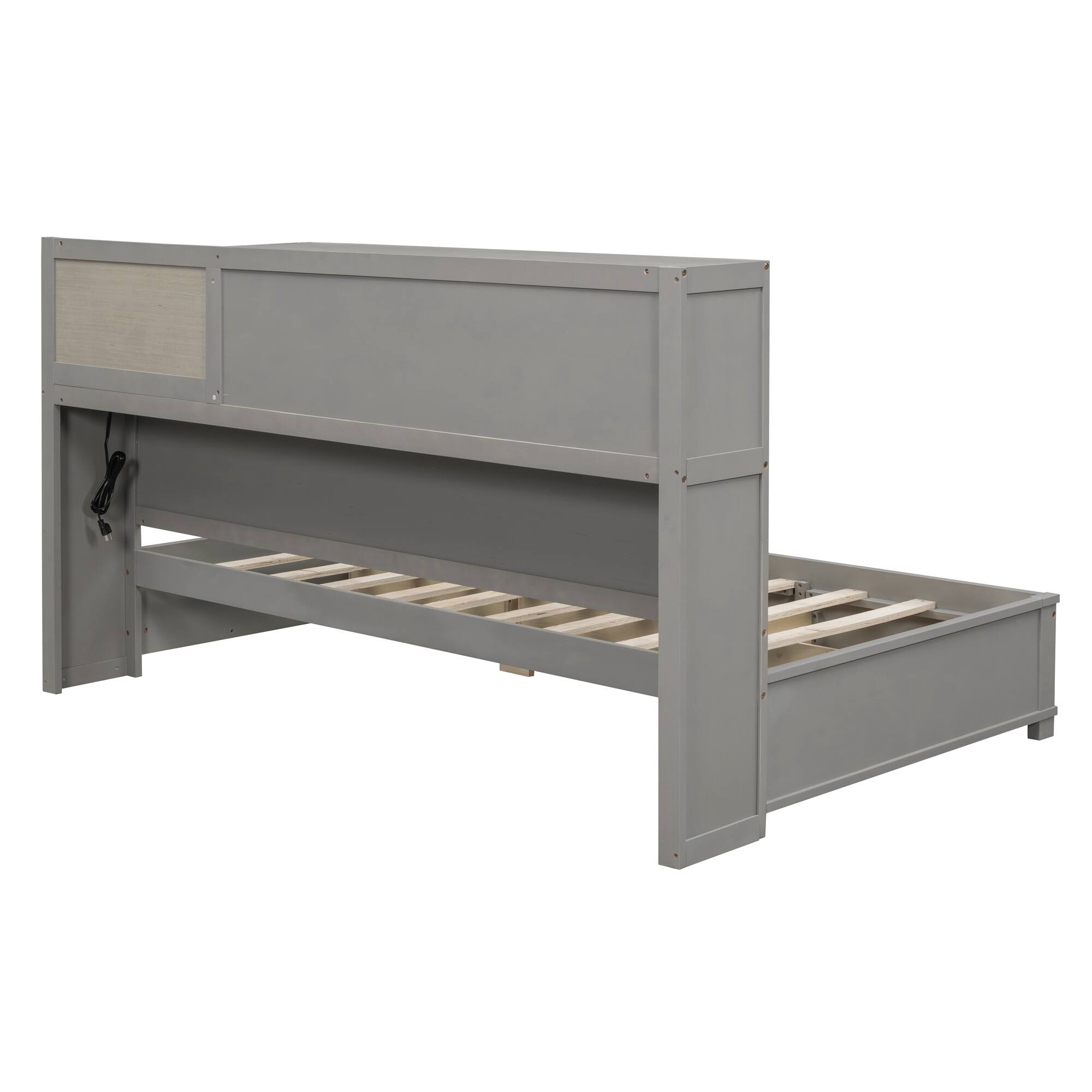 Alt View 5. Tiramisubest - Twin Size Wooden Daybed with 3 Storage Drawers, Upper Soft Board, shelf, and a set of Sockets and USB Ports, Gray - Gray.