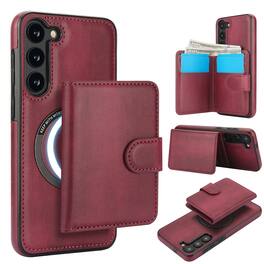 Dteck - for Samsung Galaxy S25+ 2-in-1 Wallet Case with Card Holder,Shockproof PU Leather Flip Cover,Qi Wireless Charging - Winered