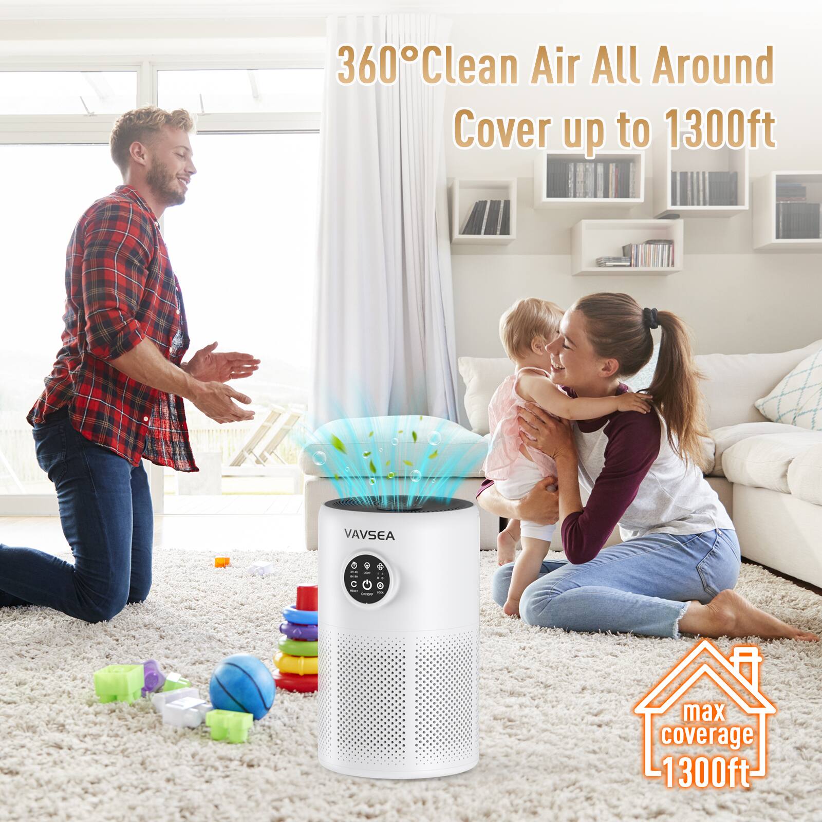 360° Clean Air All Around  
Cover up to 1300ft  
VAVSEA  
max coverage 1300ft
