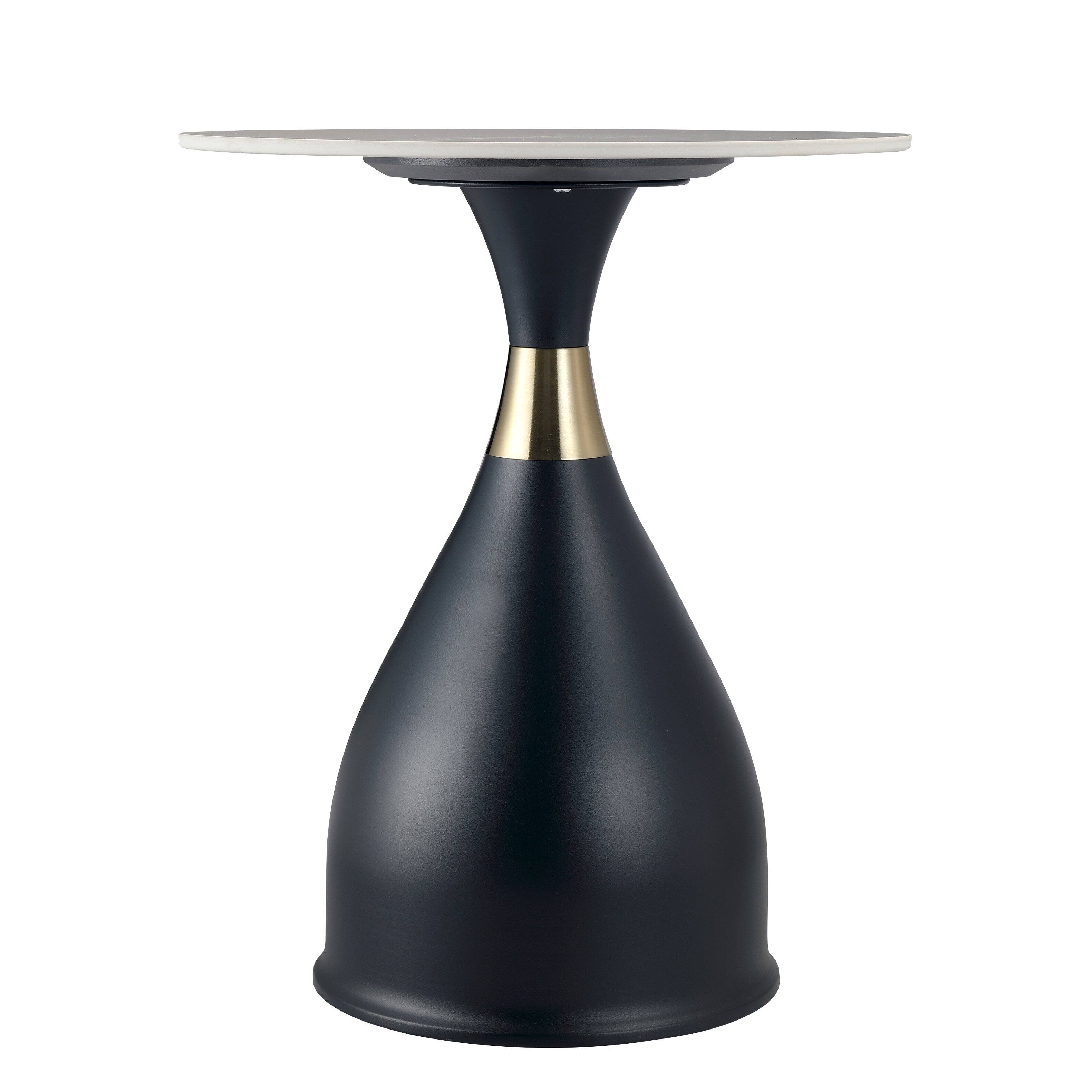 Alt View 6. LeisureMod - Bento Round Sintered Stone Side Table with Pedestal Steel Base for Home/Office - Black.