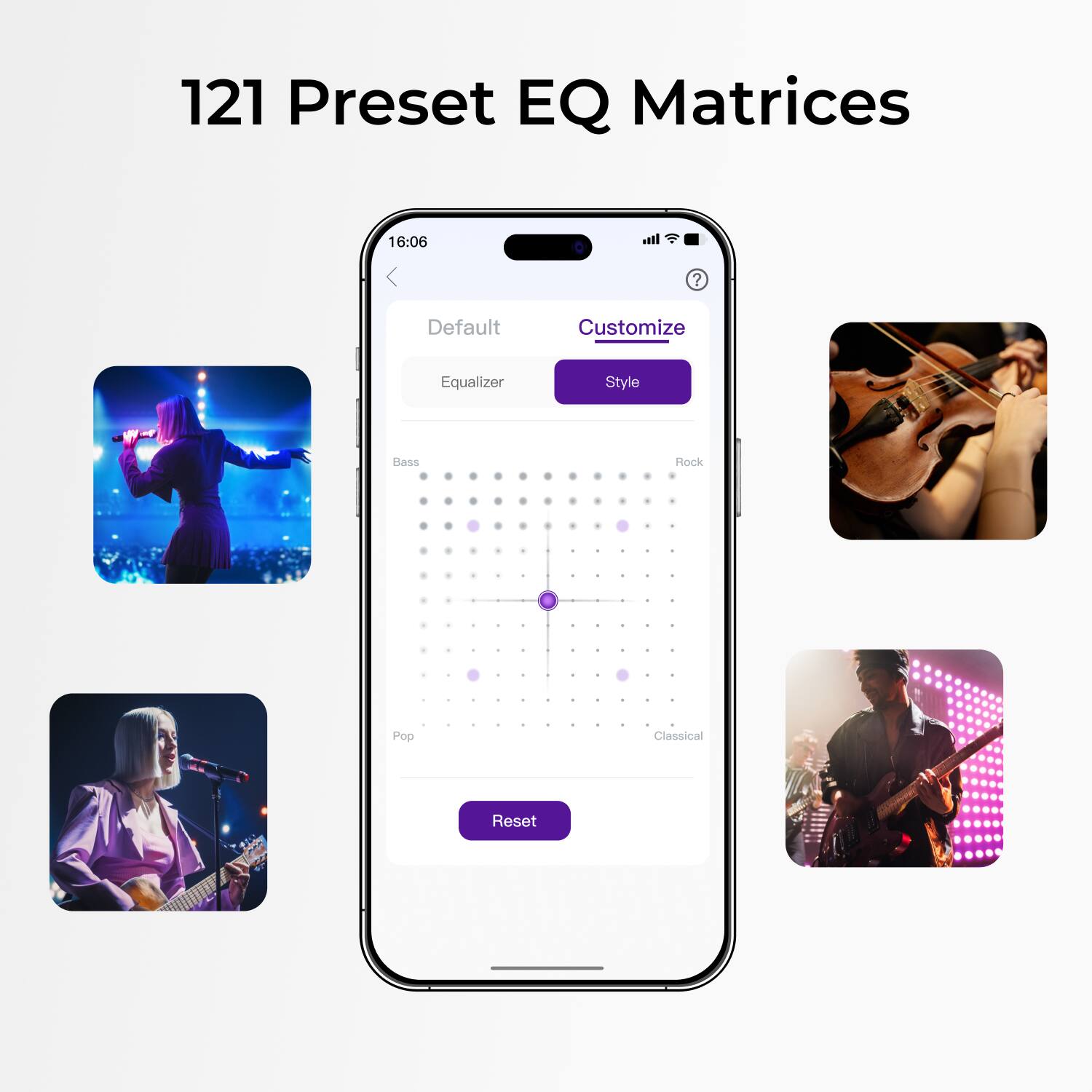 121 Preset EQ Matrices

16:06

Default Customize Equalizer Style

Bass

Rock

Pop

Classical

Reset