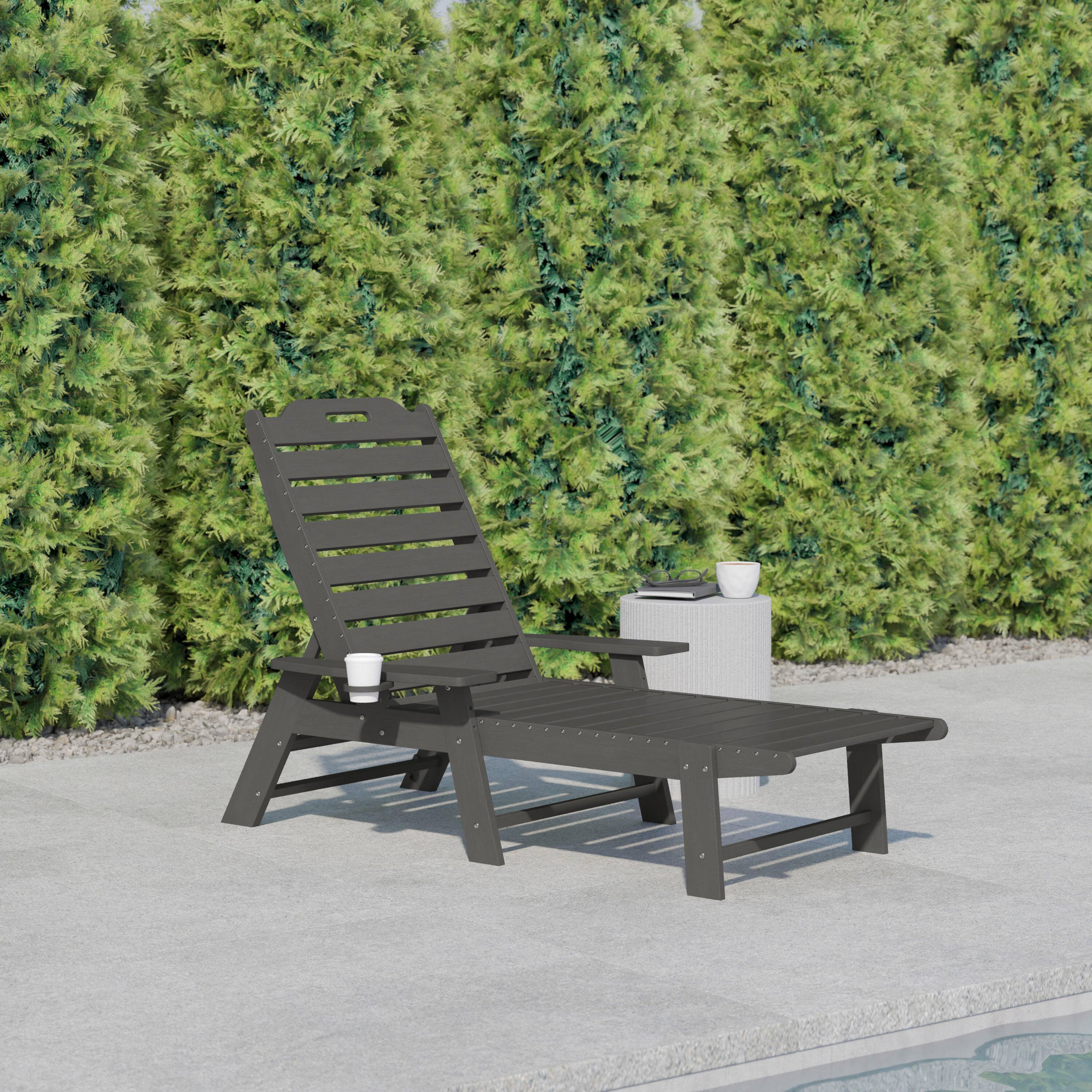 Alt View 1. Flash Furniture - Monterey Adjustable Adirondack Lounger with Cup Holder- All-Weather Indoor/Outdoor HDPE Lounge Chair in Gray - Gray.